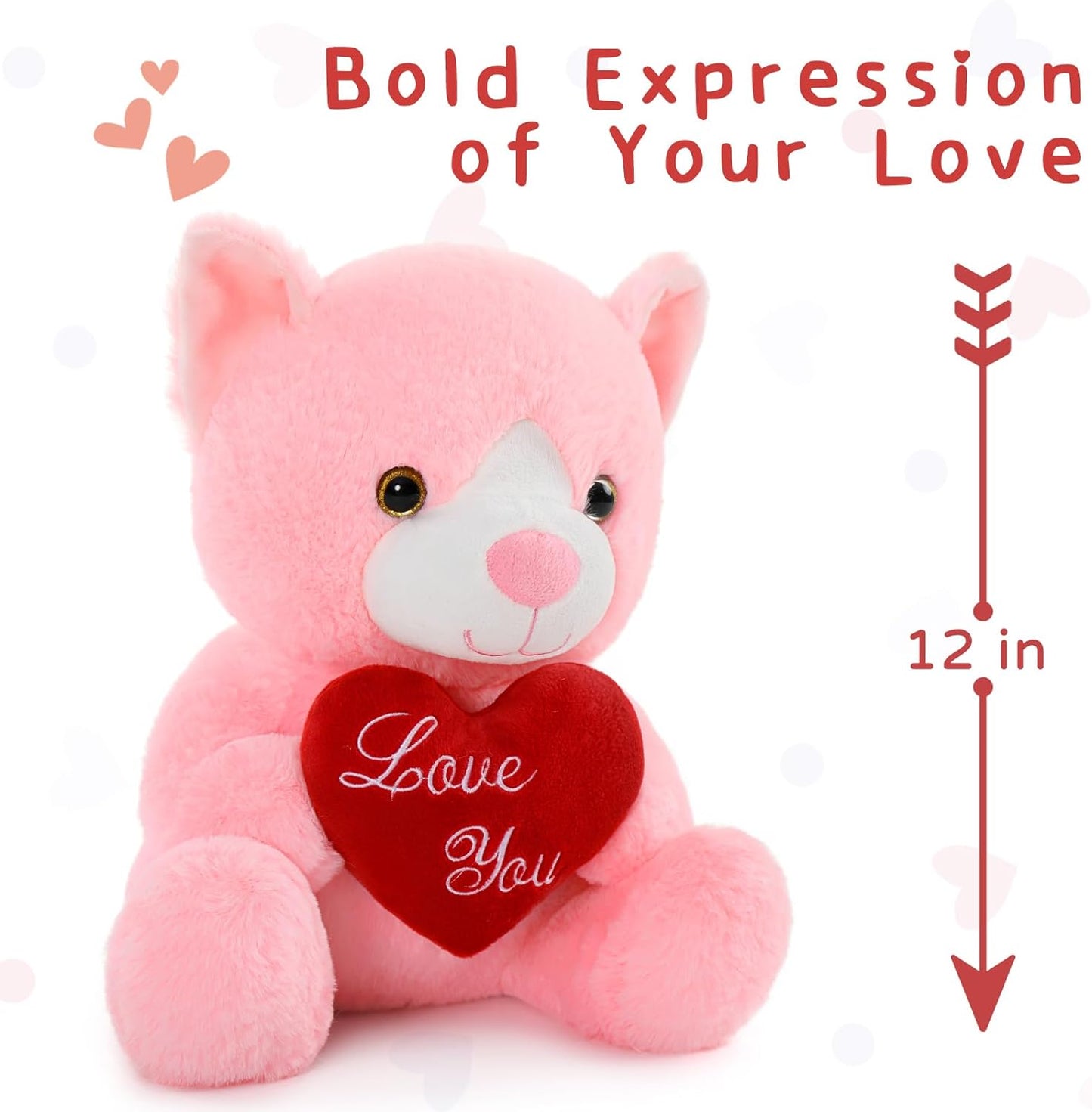 Cat Stuffed Animals 12 Inches - Cartoon Pink Kitten Plush Toys - Valentine's Day/Wedding Anniversary Gift for Her/Him - Christmas/Birthday/Thanksgiving/Valentine's Day Gift for Wife/Husband - Cartoon Cat Plush Pillow - Decorative Cushion Pillows