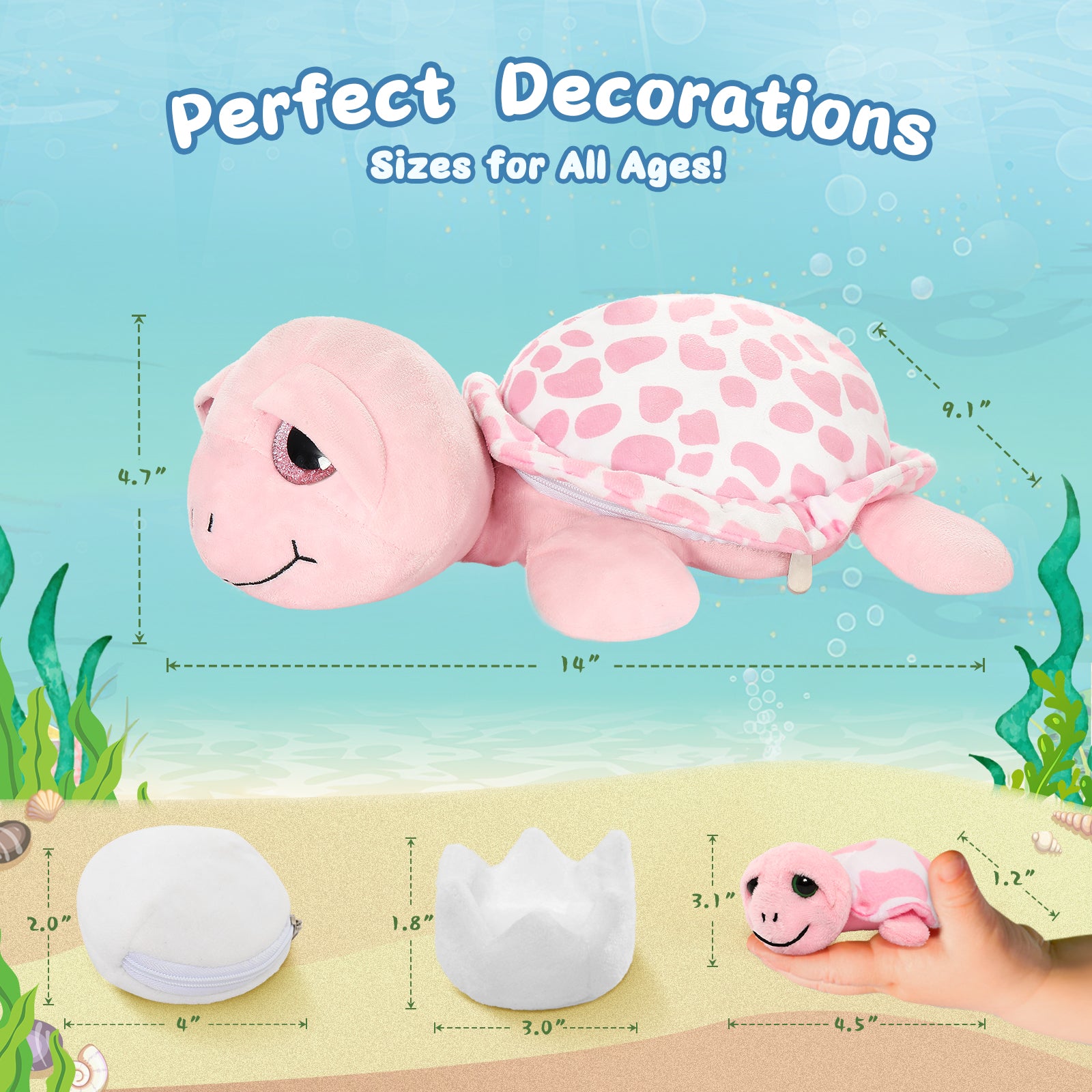 Cute Sea Turtle Stuffed Toy Set, Green/Pink, 14 Inches