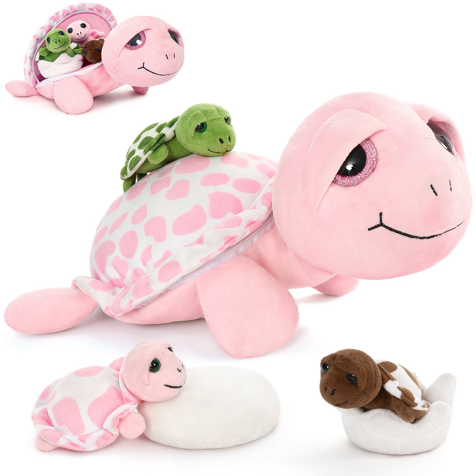Cute Sea Turtle Stuffed Toy Set, Green/Pink, 14 Inches