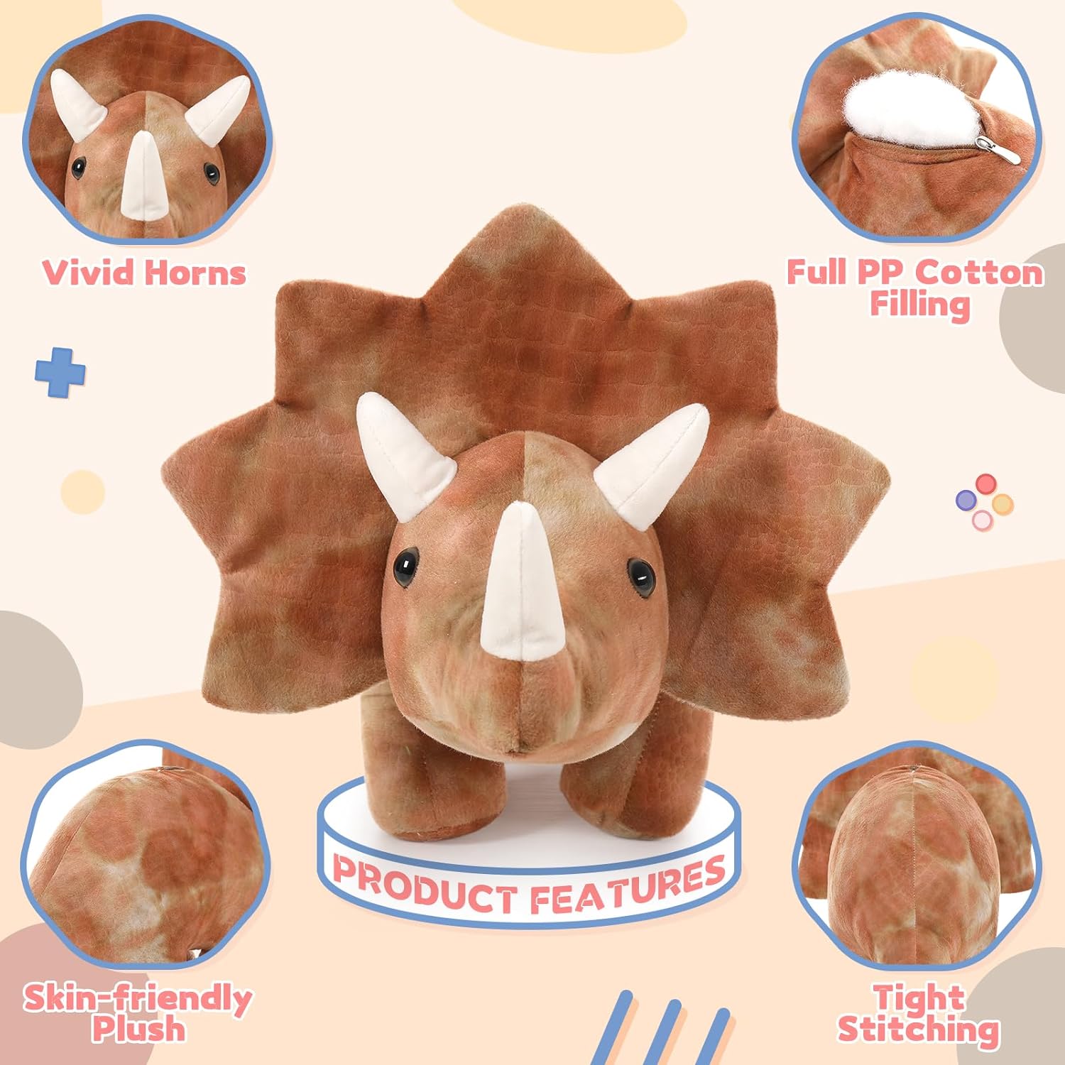 Dinosaur Plush Toy Triceratops Stuffed Toy, 24.5/31.5 Inches