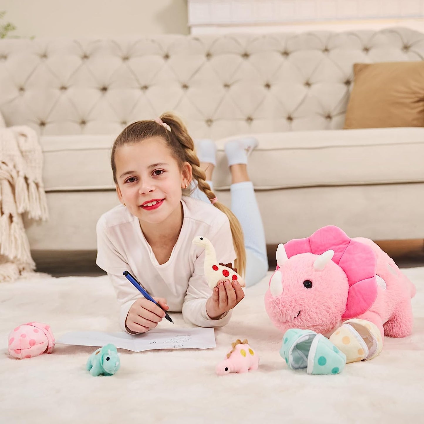 Triceratops Plush Toys - 7 Pcs Dinosaur Stuffed Animals - Cute Dino Plush Dolls - Stuffed Animal Dinosaur Babies with Their Mom - Triceratops Soft Toys - Gifts for Kids Teens Adults
