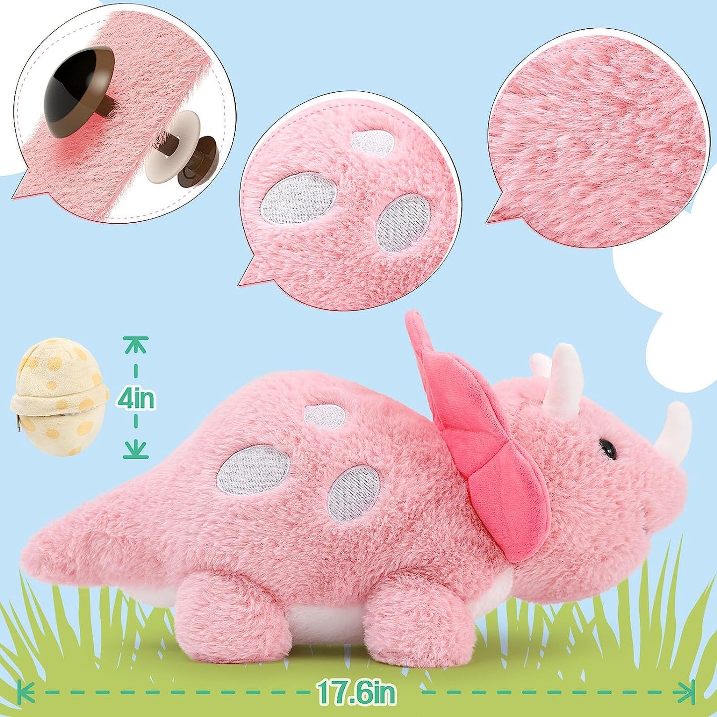 Triceratops Plush Toys - 7 Pcs Dinosaur Stuffed Animals - Cute Dino Plush Dolls - Stuffed Animal Dinosaur Babies with Their Mom - Triceratops Soft Toys - Gifts for Kids Teens Adults