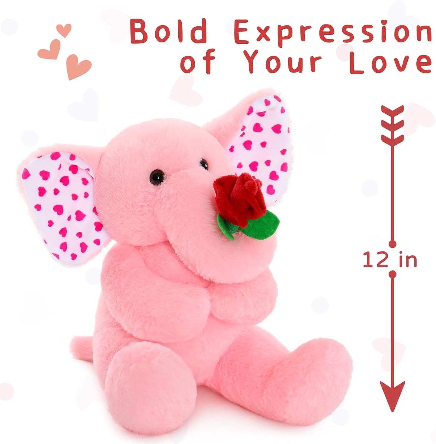 Realistic Elephant Stuffed Animals - 12 Inches Elephant Plush Toys with Rose Flowers - Valentine's Day Gift for Girlfriend/Boyfriend - Fluffly Cuddly Plushy Fluffy Toy - Cute Pink Elephant Cartoon Plush Pillows for Kids - Christmas/Birthday Gift for Children/Teens/Adults - Romantic Anniversary Gift for Wife/Husband - Free Shipping
