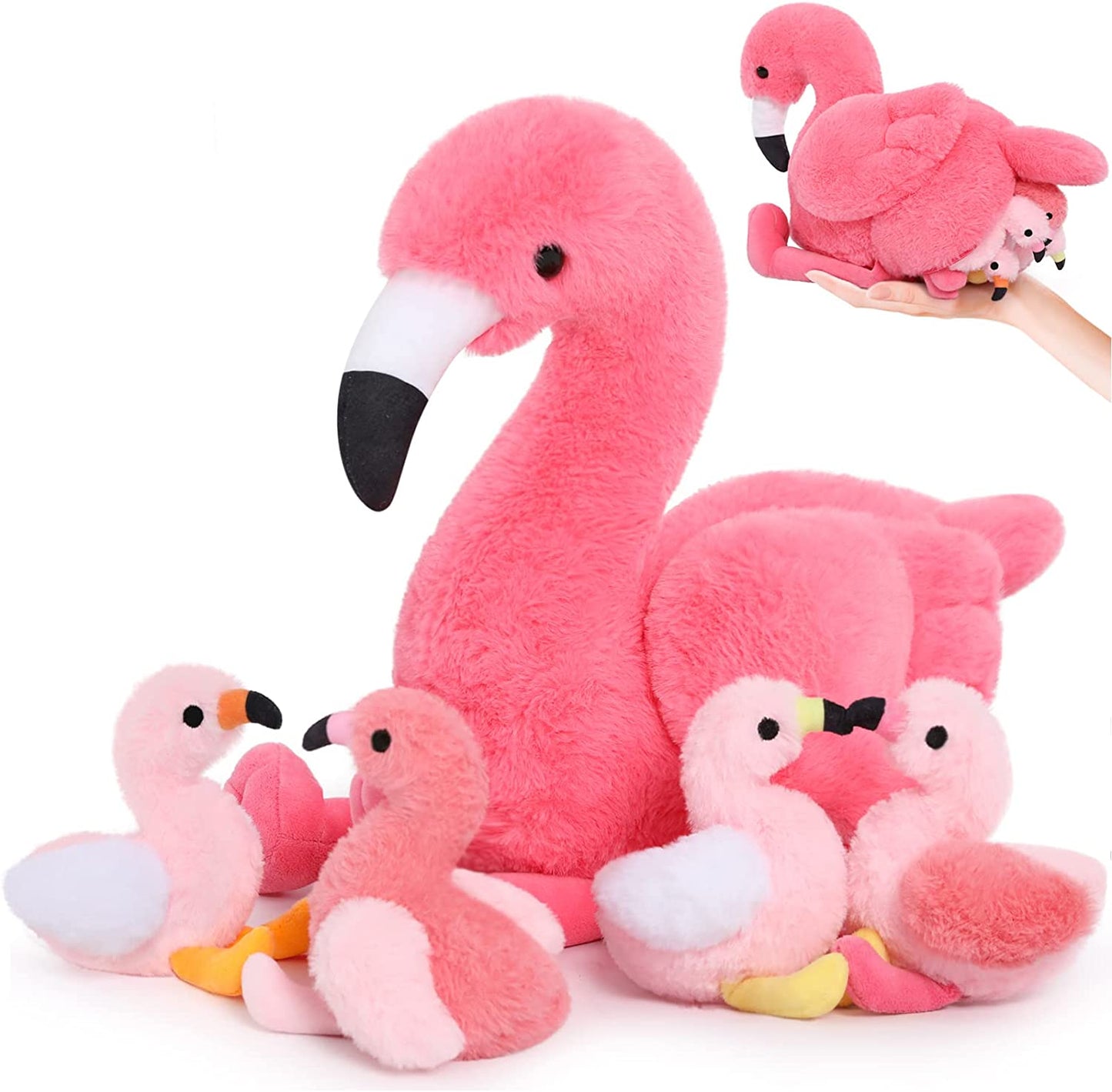Realistic Pink Flamingo Stuffed Animals - Big 18 Inches Flamingo Plush Toys - Valentine's Day Gift for Girlfriend/Boyfriend - Fluffly Cuddly Plushy Fluffy Toy - Cute Flamingo Cartoon Plush Pillows for Kids - Christmas/Birthday Gift for Children - Stuffed Animal Babies with Their Mom - Stuffed Animals with Babies in the belly - Free Shipping