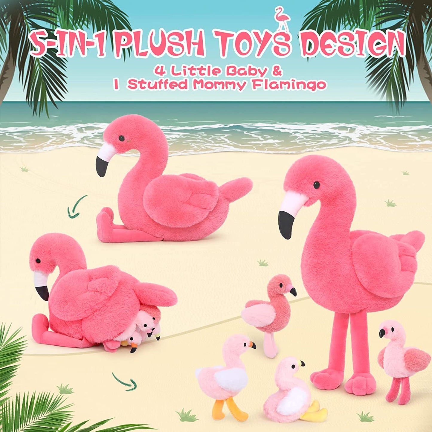 Realistic Pink Flamingo Stuffed Animals - Big 18 Inches Flamingo Plush Toys - Valentine's Day Gift for Girlfriend/Boyfriend - Fluffly Cuddly Plushy Fluffy Toy - Cute Flamingo Cartoon Plush Pillows for Kids - Christmas/Birthday Gift for Children - Stuffed Animal Babies with Their Mom - Stuffed Animals with Babies in the belly - Free Shipping
