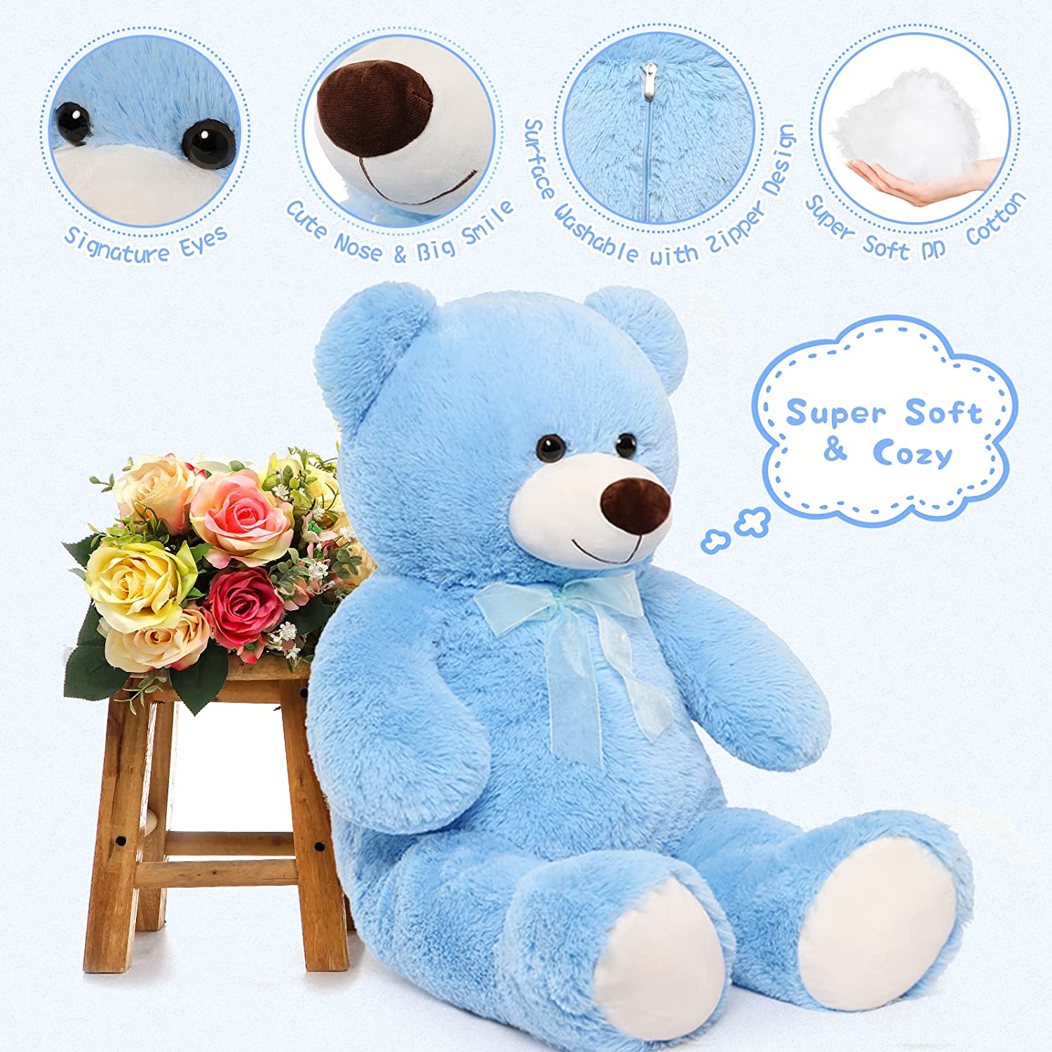 Giant Teddy Bear Plush Toy, Multicolor, 35.4/51 Inches