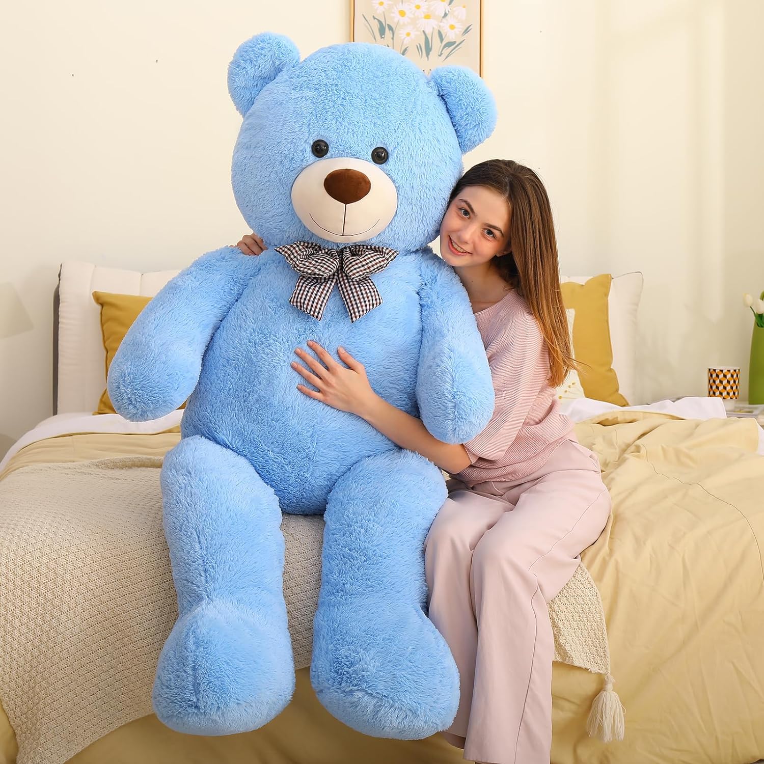Huge Blue Teddy Bear Plush Toys - 5 FT Blue Teddy Bear Stuffed Animals - Massive Valentine's Day Teddy Bears&Gifts - Soft Cuddly Smiling Face Big Teddy Bear Plush Gift for Girlfriend/Boyfriend - Teddy Bear Plush Dolls for Birthday/Baby Shower/Christmas