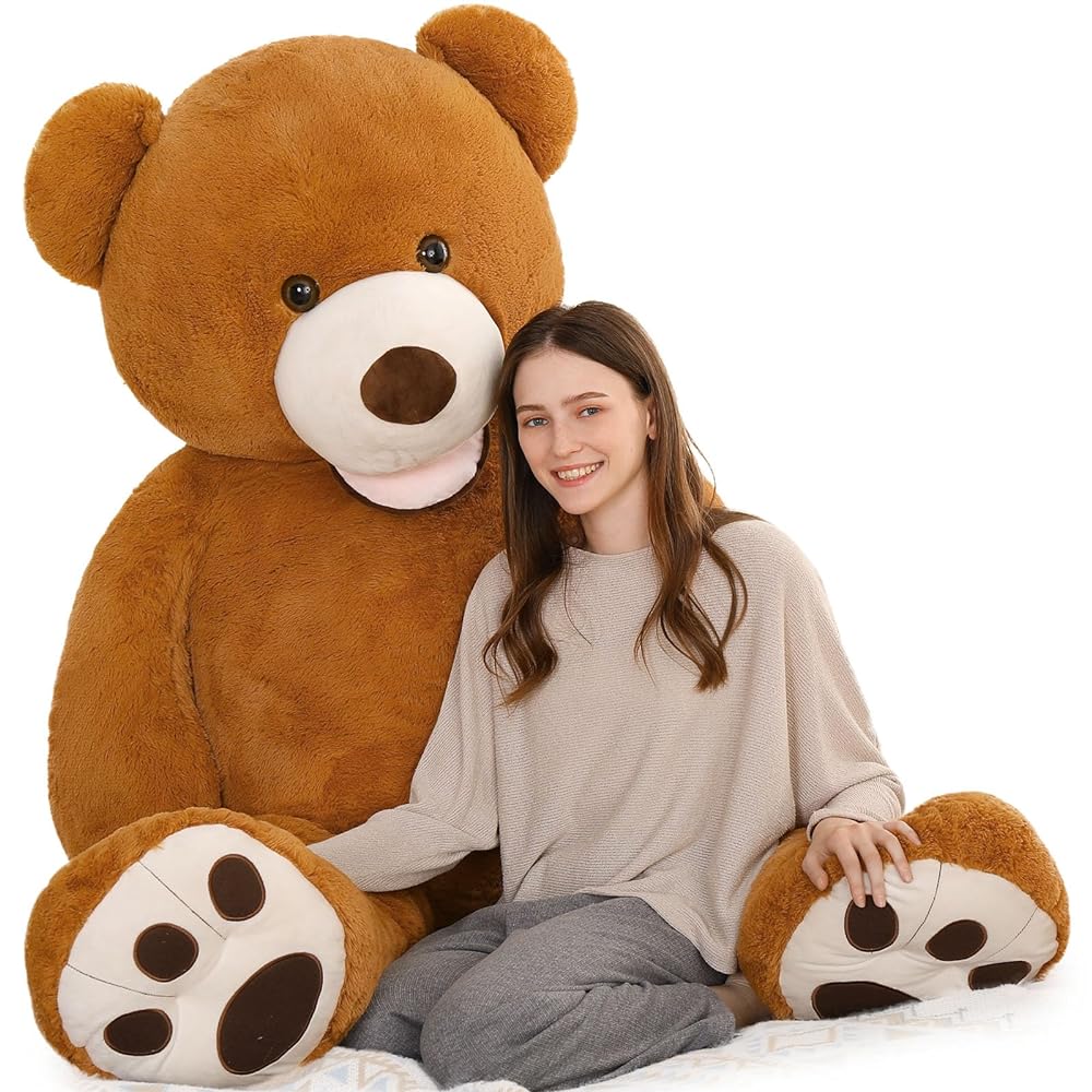 Life Size Dark Brown Teddy Bear Plush Toys - 6 FT 180 CM Teddy Bear Plush Dolls - Smiling Teddy Bear Stuffed Animals - Valentine's Day Teddy Bear Plushies - Teddy Bear Theme Baby Shower - We Can Bearly Wait Baby Shower Decor - Romantic Valentine's Day Gift