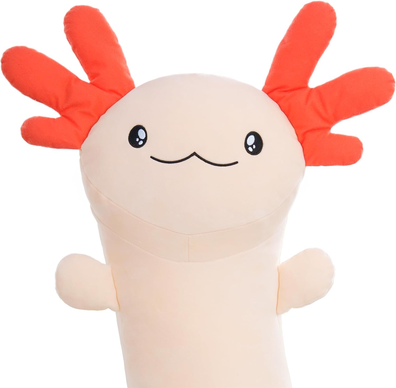 Giant Cozy Axolotl Long Throw Pillow, Red/Pink/Mint Green/Blue, 48 Inches