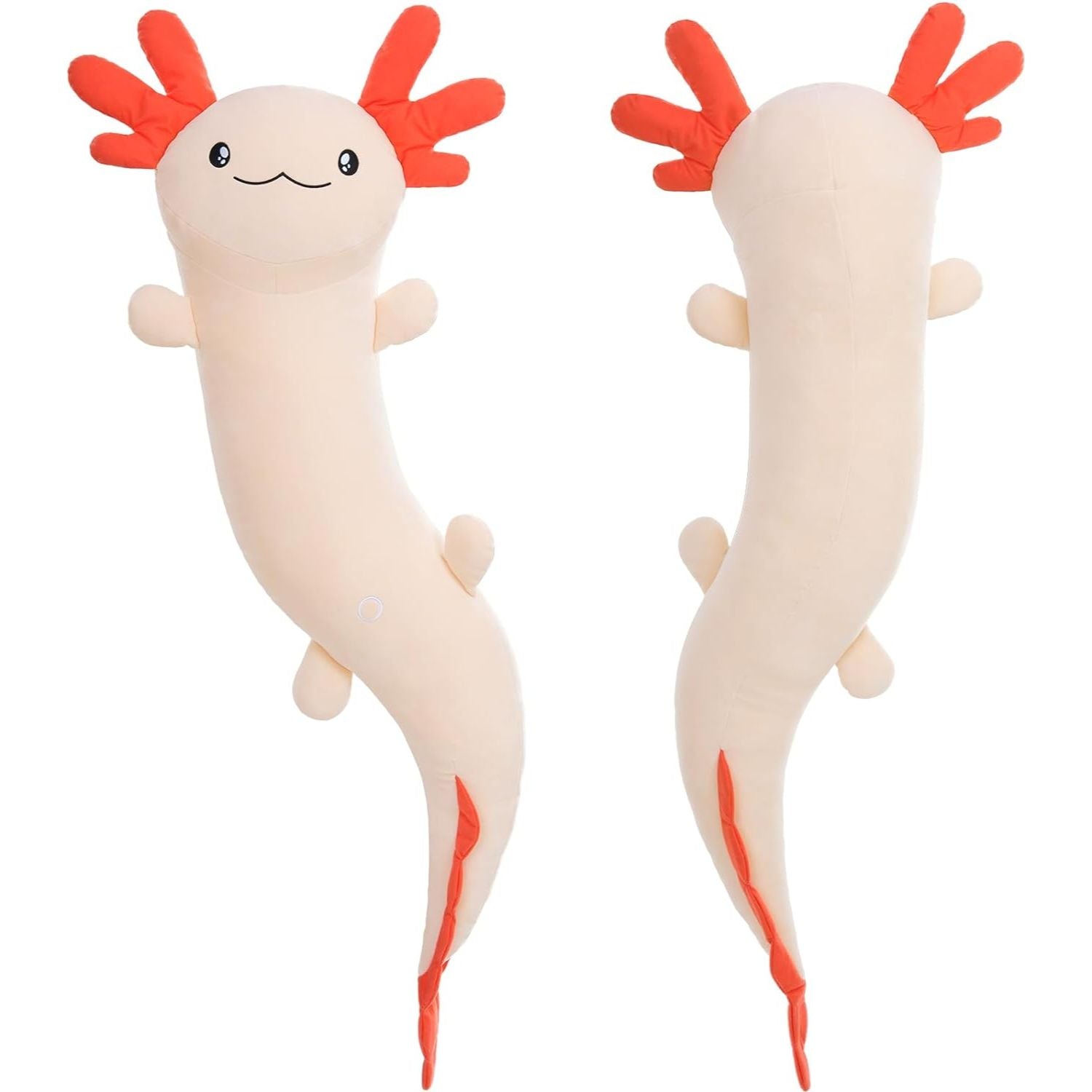Giant Cozy Axolotl Long Throw Pillow, Red/Pink/Mint Green/Blue, 48 Inches