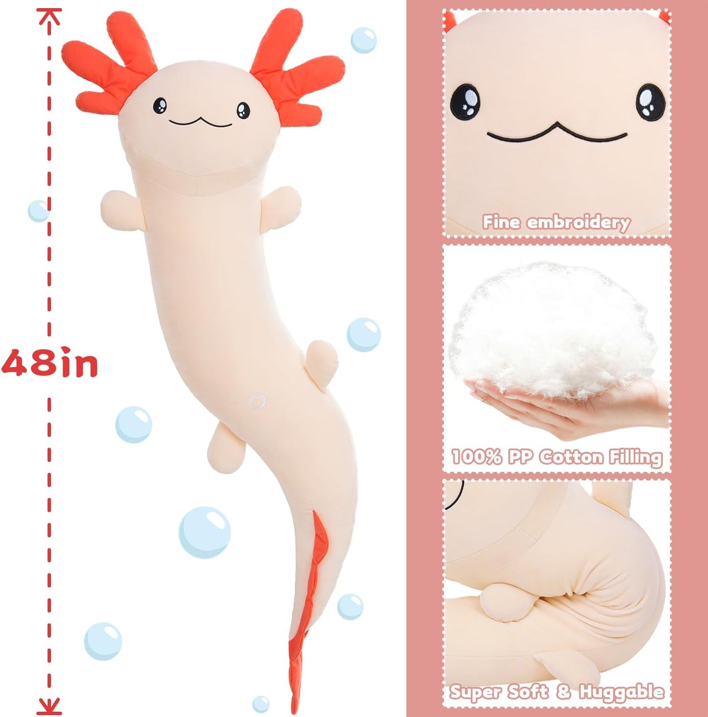 Giant Cozy Axolotl Long Throw Pillow, 48 Inches — MorisMos Stuffed Animals