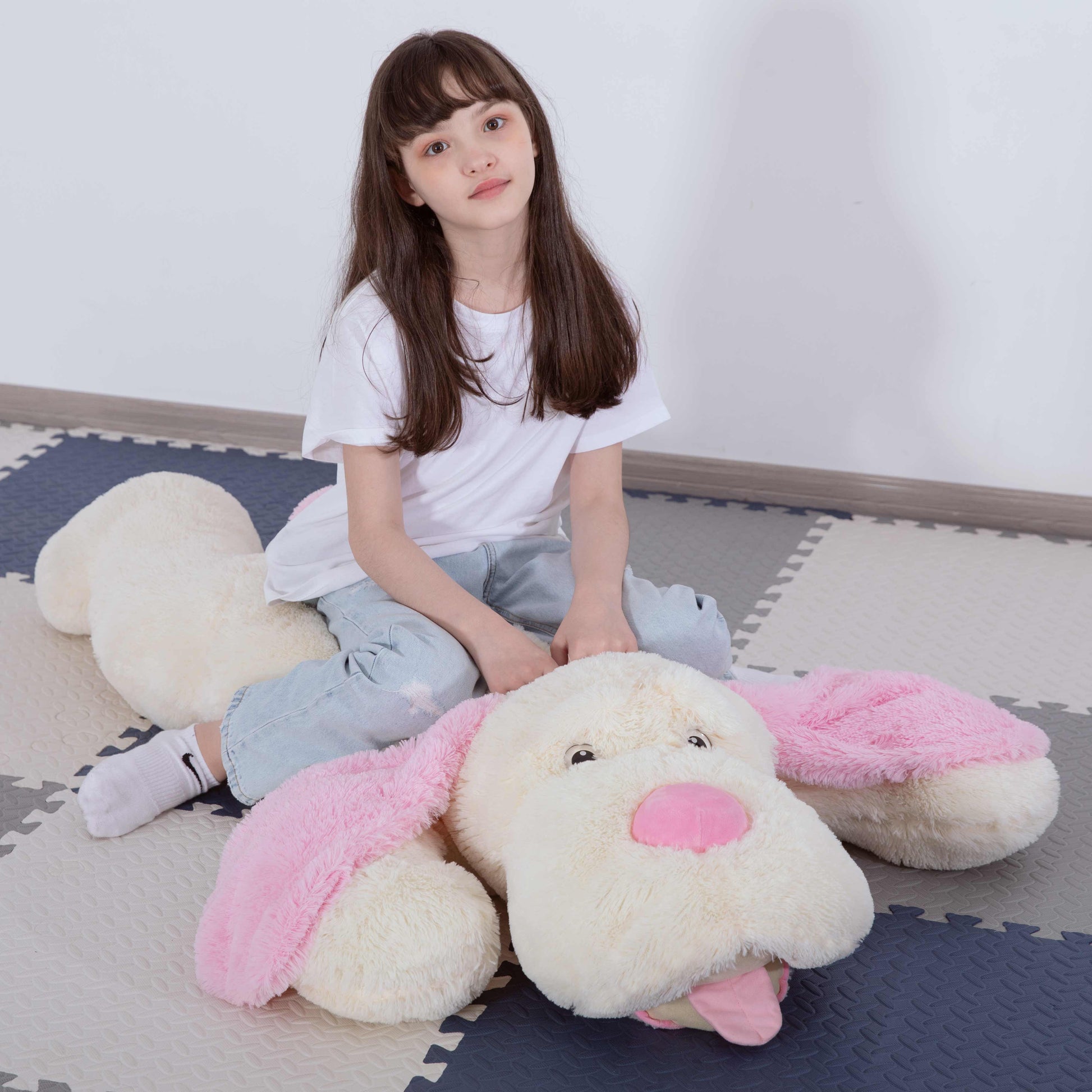 Giant Dog Stuffed Plush Toy, Brown/White/Pink, 31/51 Inches