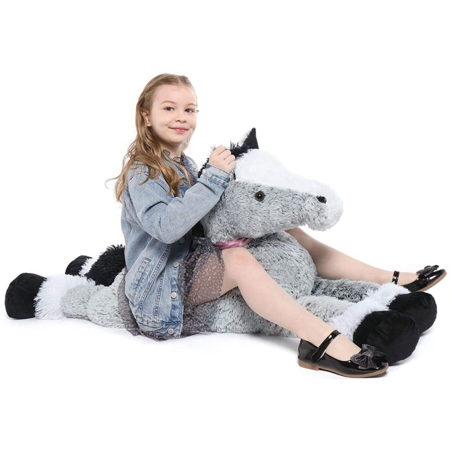 Giant Horse Stuffed Animals - Grey Horse Plush Toys - 4 FT Huge Horse Plush Dolls - Farm Animal Plush Pillows - Cute Little Pony Plush Dolls - Christmas/Birthday/Baby Shower Gift Ideas