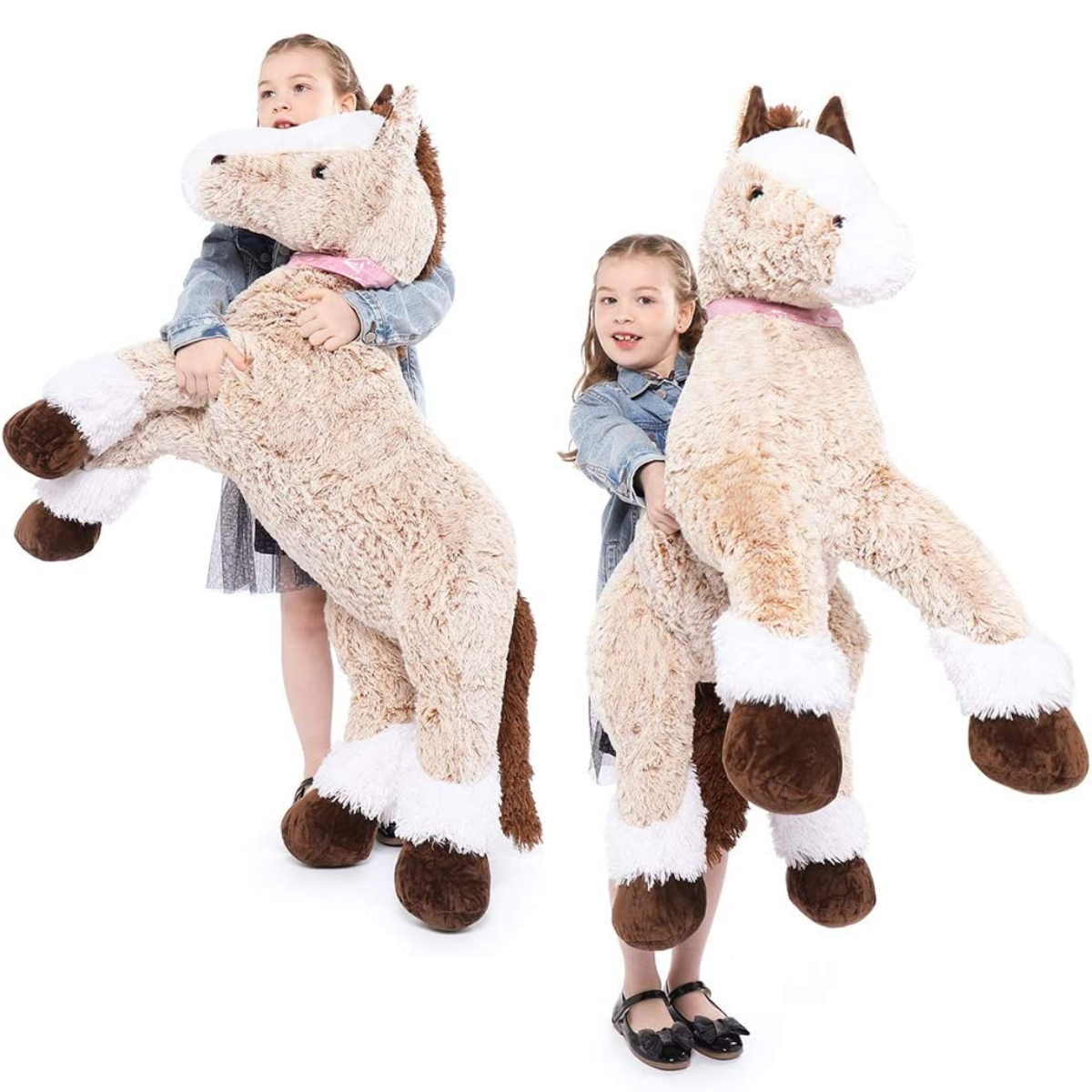 Giant Horse Plush Toy, Grey/Brown/Dark Brown/Coffee, 35/47 Inches