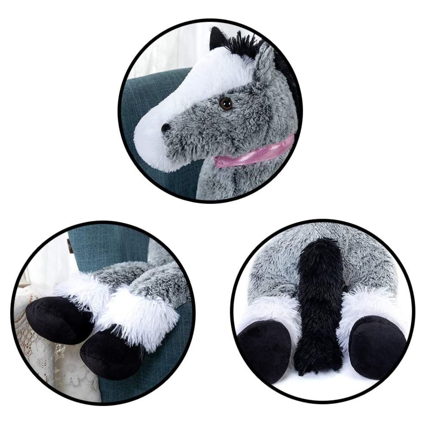 Giant Horse Stuffed Animals - Grey Horse Plush Toys - 4 FT Huge Horse Plush Dolls - Farm Animal Plush Pillows - Cute Little Pony Plush Dolls - Christmas/Birthday/Baby Shower Gift Ideas
