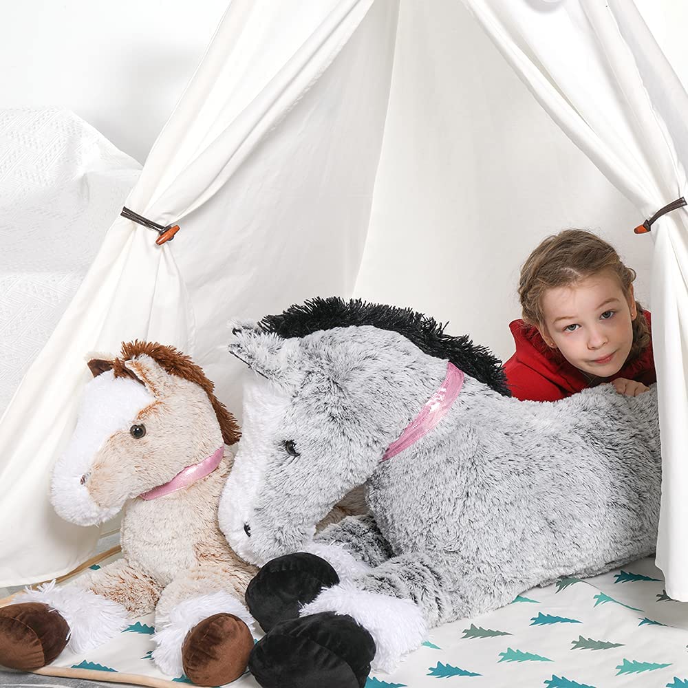 Giant Horse Plush Toy, Grey/Brown/Dark Brown/Coffee, 35/47 Inches