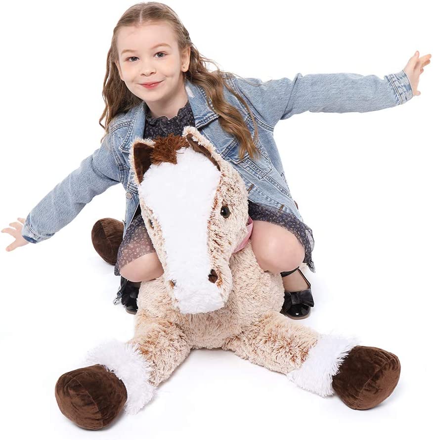 Giant Horse Stuffed Animals - Light Brown Horse Plush Toys - 4 FT Huge Horse Plush Dolls - Farm Animal Plush Pillows - Cute Little Pony Plush Dolls - Christmas/Birthday/Baby Shower Gift Ideas