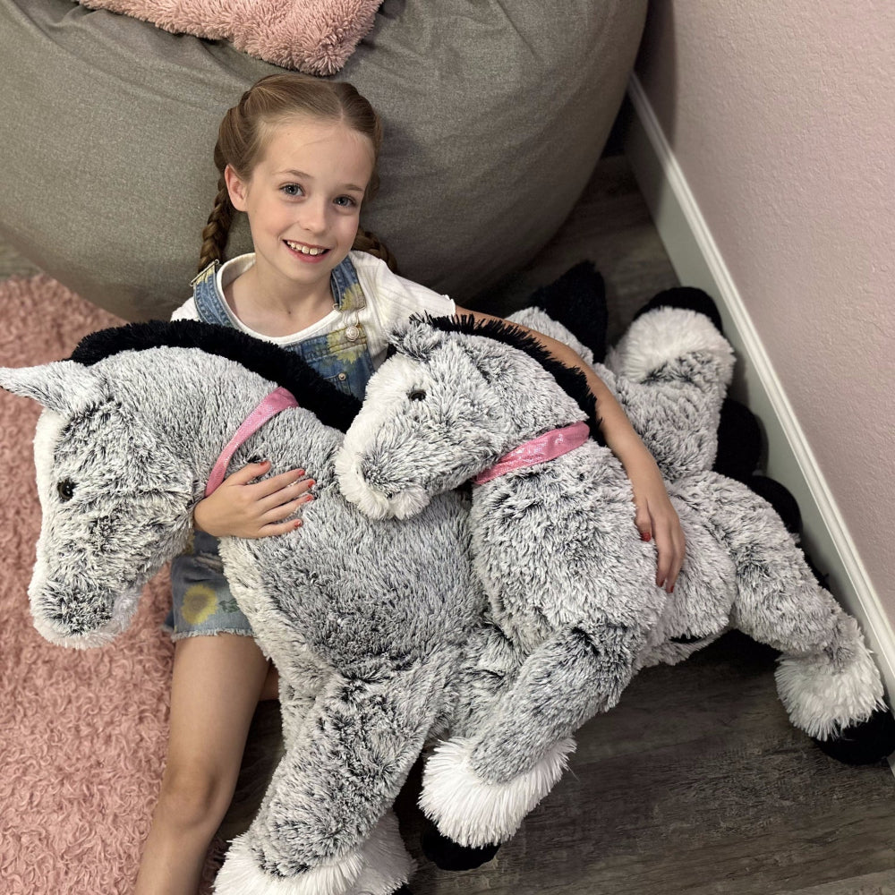 Giant Horse Stuffed Animals - Grey Horse Plush Toys - 4 FT Huge Horse Plush Dolls - Farm Animal Plush Pillows - Cute Little Pony Plush Dolls - Christmas/Birthday/Baby Shower Gift Ideas