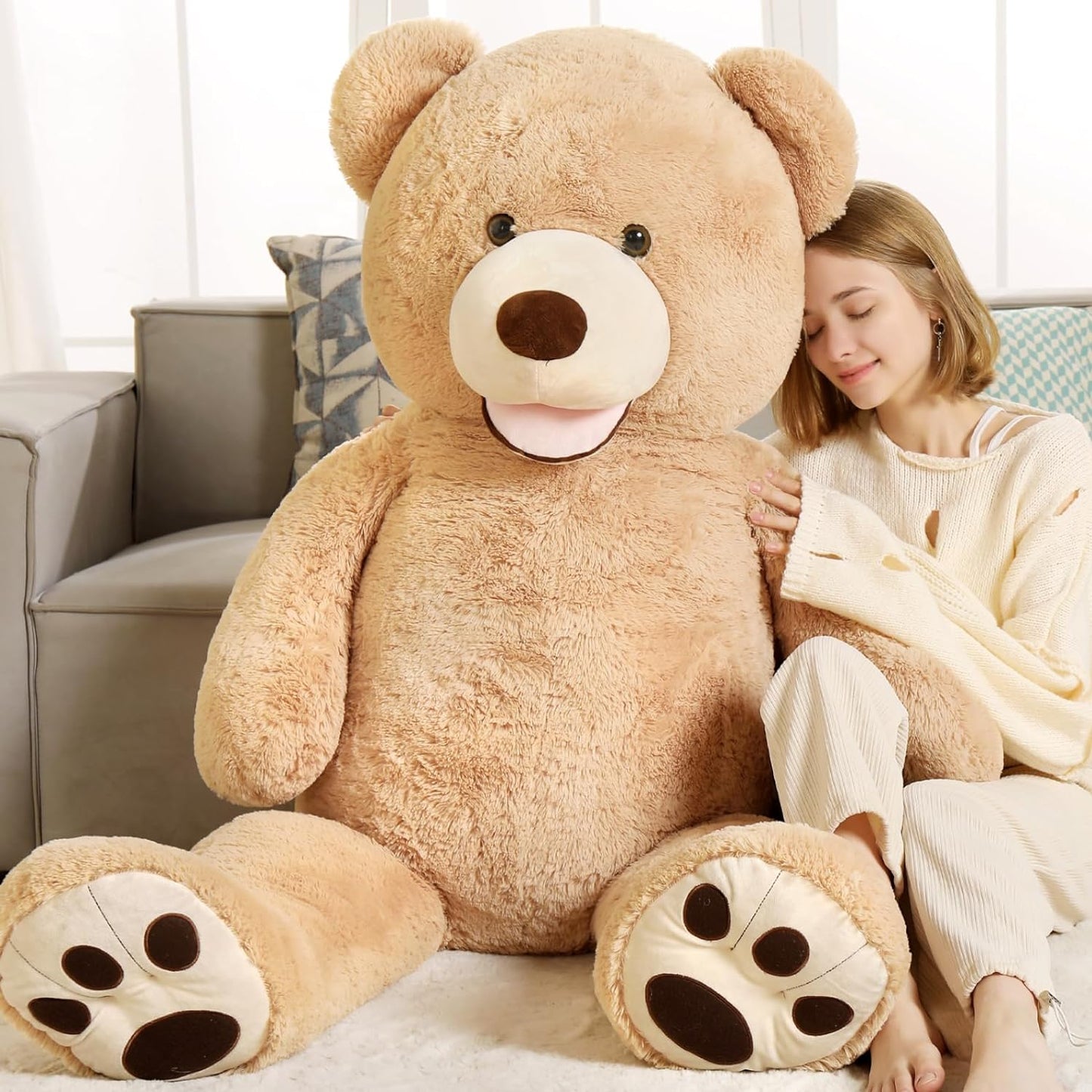 Giant Teddy Bear Plush Toys - Brown 5 FT Teddy Bear Plush Dolls - Smiling Teddy Bear Stuffed Animals - Valentine's Day Teddy Bear Plushies - Teddy Bear Theme Baby Shower - We Can Bearly Wait Baby Shower Decor