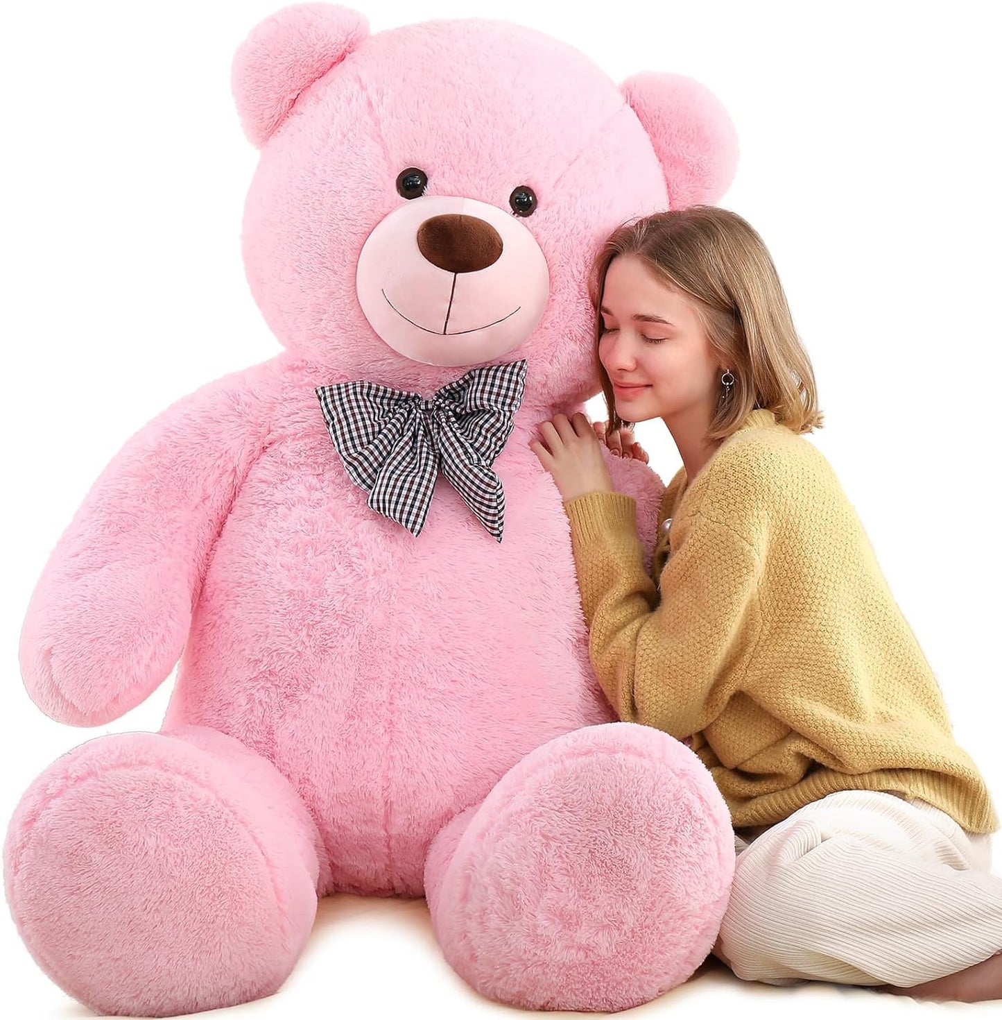 Huge 5 FT Pink Teddy Bear Plush Toys - Pink Teddy Bear Stuffed Animals - Massive Valentine's Day Teddy Bears&Gifts - Soft Cuddly Smiling Face Big Teddy Bear Plush Gift for Girlfriend/Boyfriend - Teddy Bear Plush Dolls for Birthday/Baby Shower/Christmas