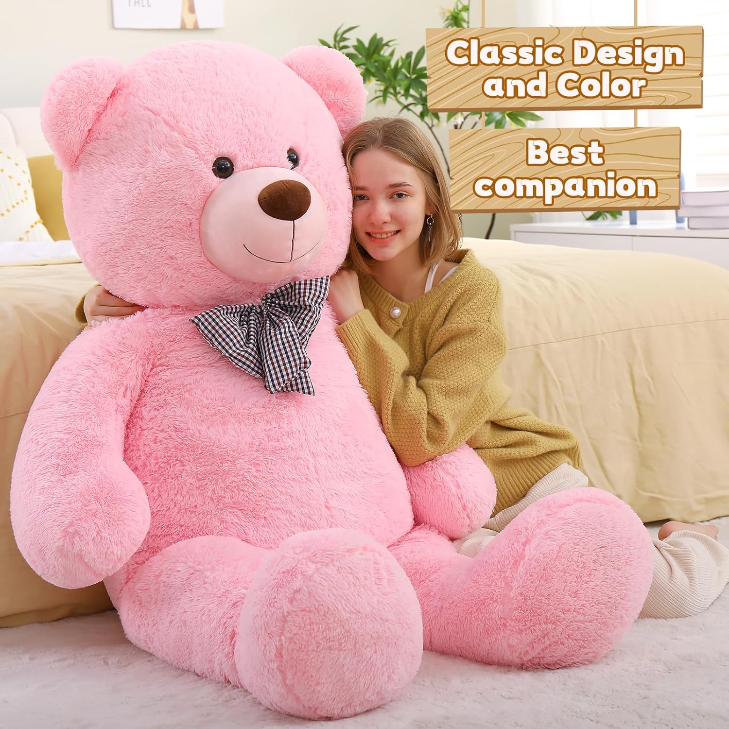 Huge Pink Teddy Bear Plush Toys - Pink Teddy Bear Stuffed Animals - Massive Valentine's Day Teddy Bears&Gifts - Soft Cuddly Smiling Face Big Teddy Bear Plush Gift for Girlfriend/Boyfriend - Teddy Bear Plush Dolls for Birthday/Baby Shower/Christmas