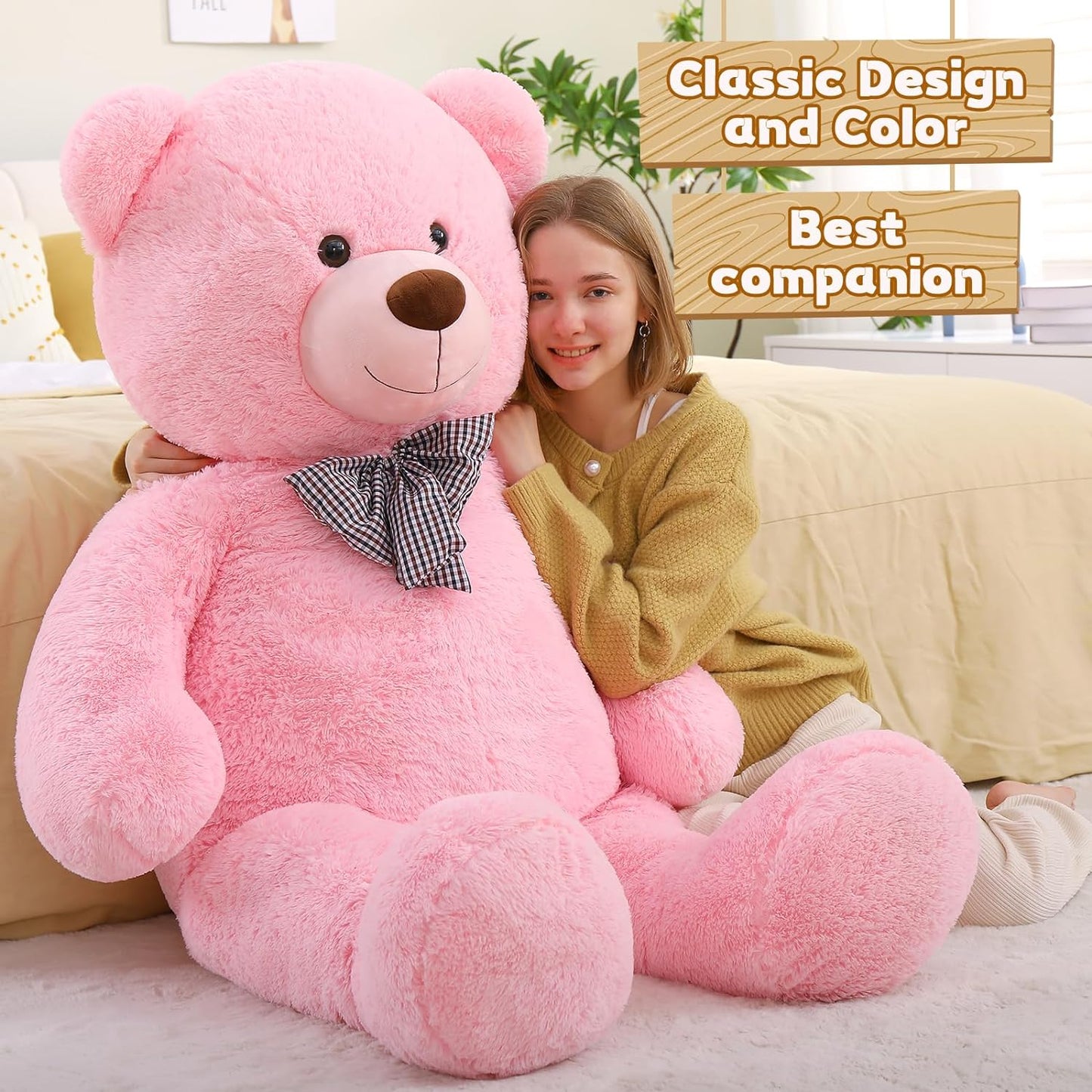 Huge Pink Teddy Bear Plush Toys - Pink Teddy Bear Stuffed Animals - Massive Valentine's Day Teddy Bears&Gifts - Soft Cuddly Smiling Face Big Teddy Bear Plush Gift for Girlfriend/Boyfriend - Teddy Bear Plush Dolls for Birthday/Baby Shower/Christmas