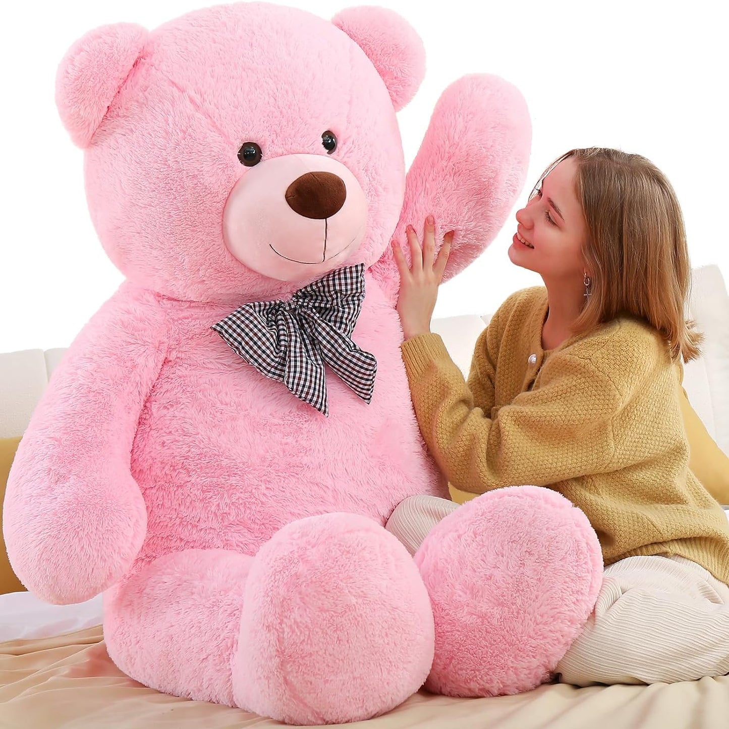 Huge Pink Teddy Bear Plush Toys - Pink Teddy Bear Stuffed Animals - Massive Valentine's Day Teddy Bears&Gifts - Soft Cuddly Smiling Face Big Teddy Bear Plush Gift for Girlfriend/Boyfriend - Teddy Bear Plush Dolls for Birthday/Baby Shower/Christmas