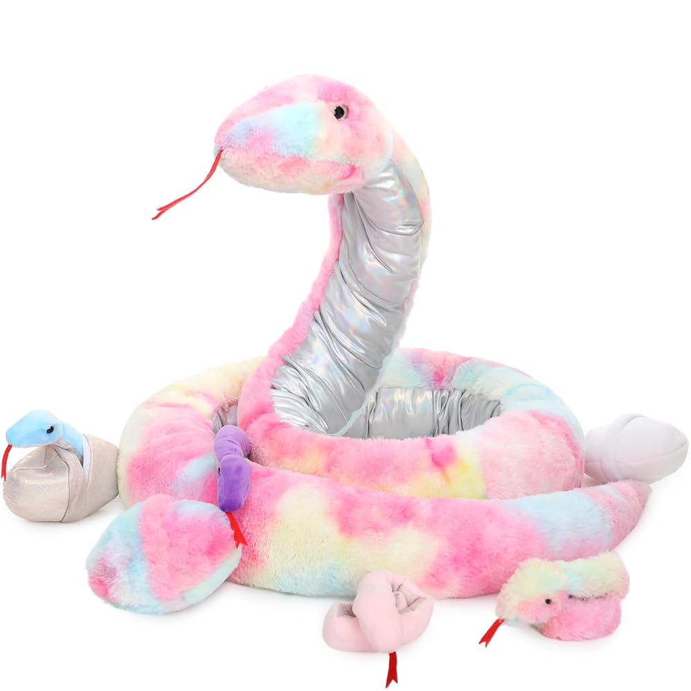 Snake Stuffed Animal Toy Set, Green/Yellow/Red/Pink/Brown, 79/118 Inches