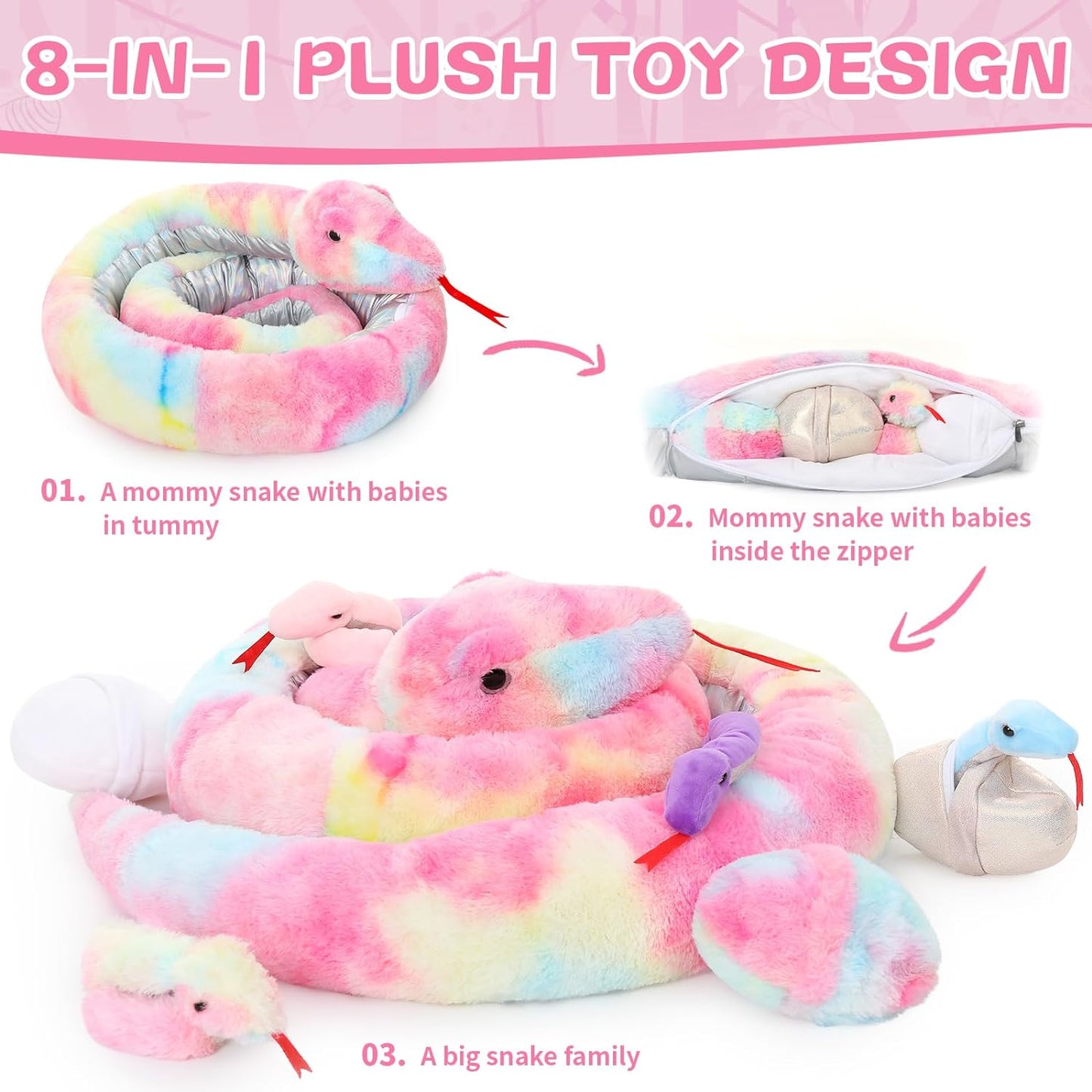 Realistic Snake Stuffed Animals - Lifelike Boa Plush Toys - Simulation Python Plush Dolls - Stuffed Snake with Mini Snake and Snake Eggs - Stuffed Animal Snake Babies with Their Mom - Stuffed Animals with Babies in the Belly - Cool Halloween Christmas Birthday Gift for Boys Girls