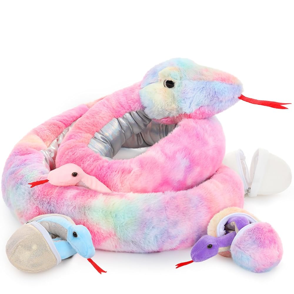 Snake Stuffed Animal Toy Set, Green/Yellow/Red/Pink/Brown, 79/118 Inches