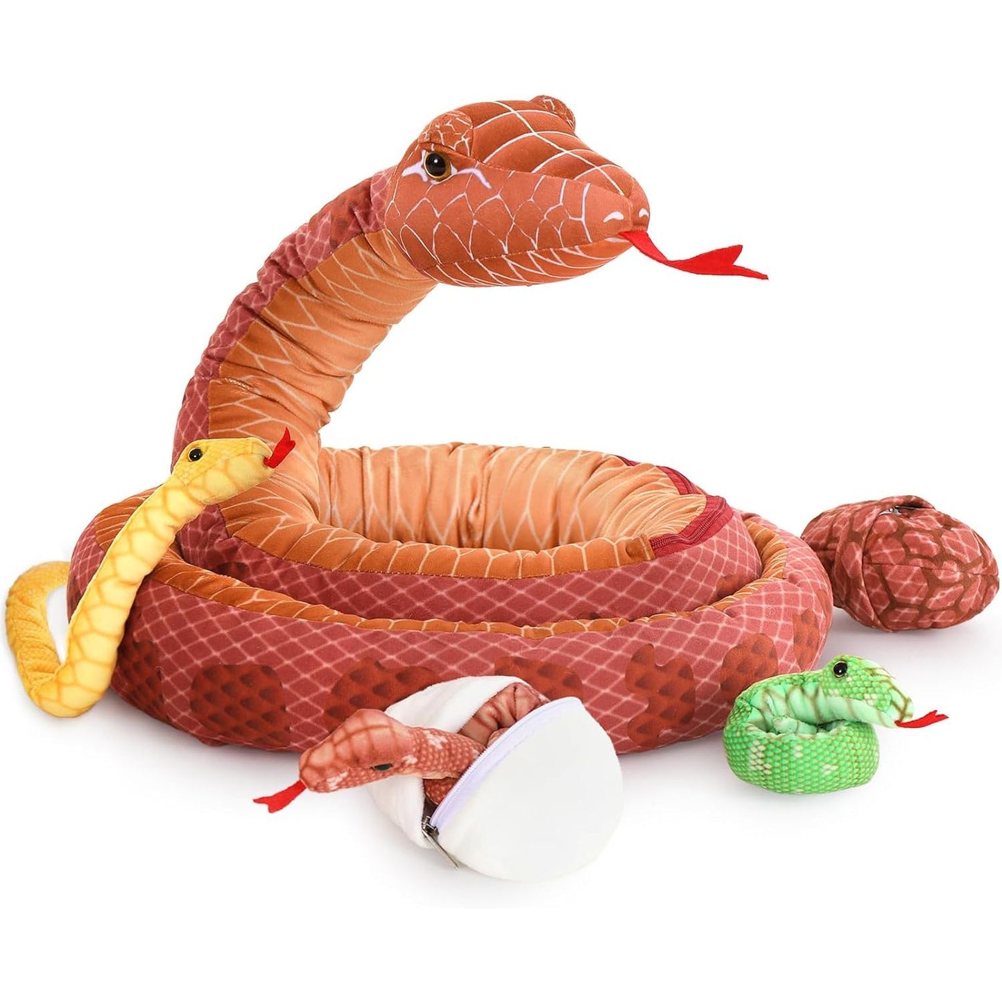 6 Pcs Realistic Snake Stuffed Animals - Snake Stuffed Animal Babies with Their Mom - Simulation Python Plush Dolls for Girls Boys - Stuffed Animals with Babies Inside - Cool Boa Plush Toys - Creative Christmas/Birthday/Halloween Gift for Kids Teens Adults