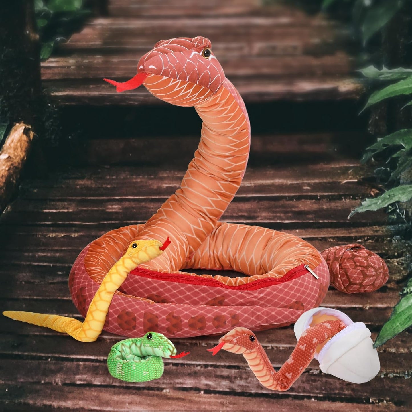 6 Pcs Realistic Snake Stuffed Animals - Snake Stuffed Animal Babies with Their Mom - Simulation Python Plush Dolls for Girls Boys - Stuffed Animals with Babies Inside - Cool Boa Plush Toys - Creative Christmas/Birthday/Halloween Gift for Kids Teens Adults