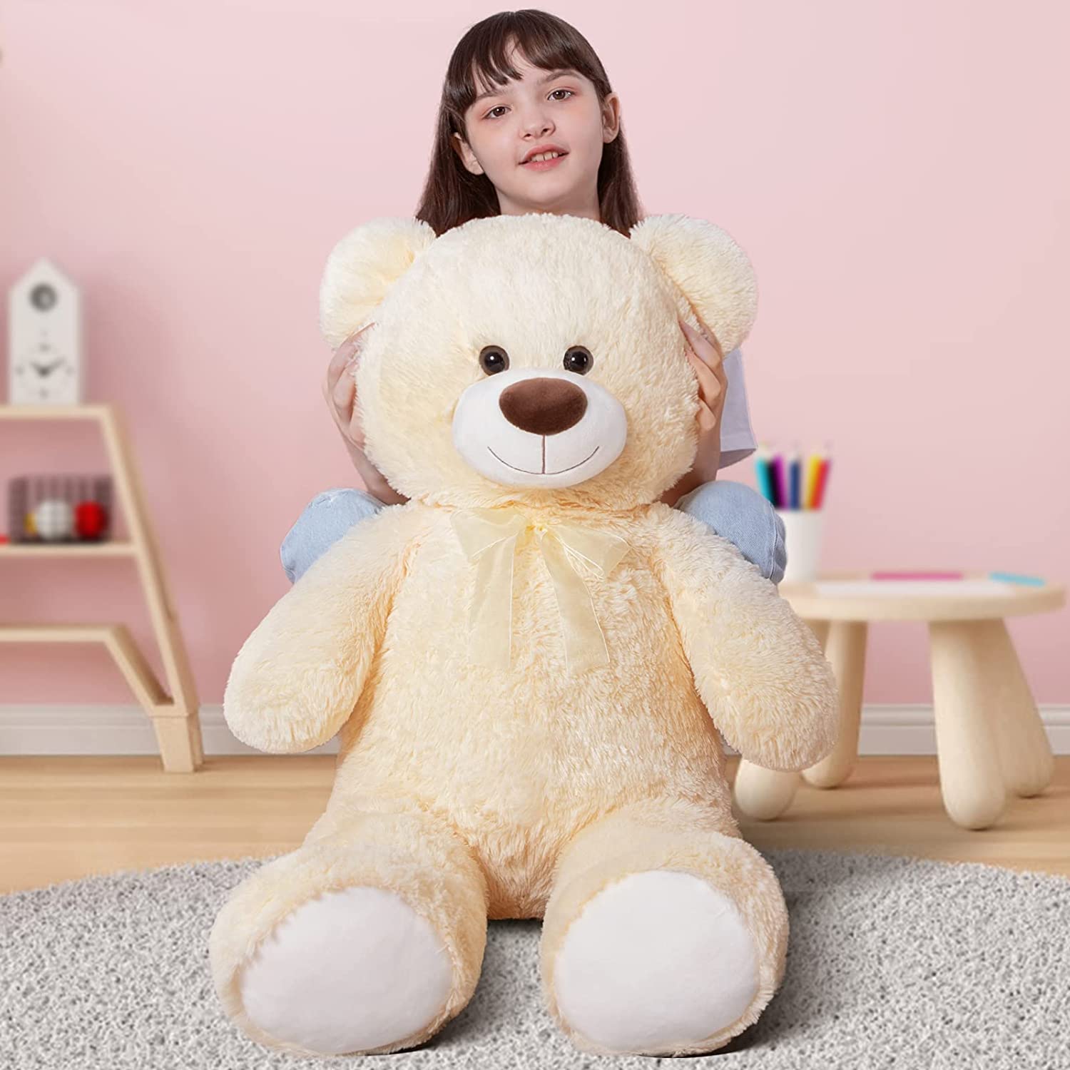 Giant Teddy Bear Plush Toy, Beige, 35.4/51 Inches - MorisMos Stuffed Animals