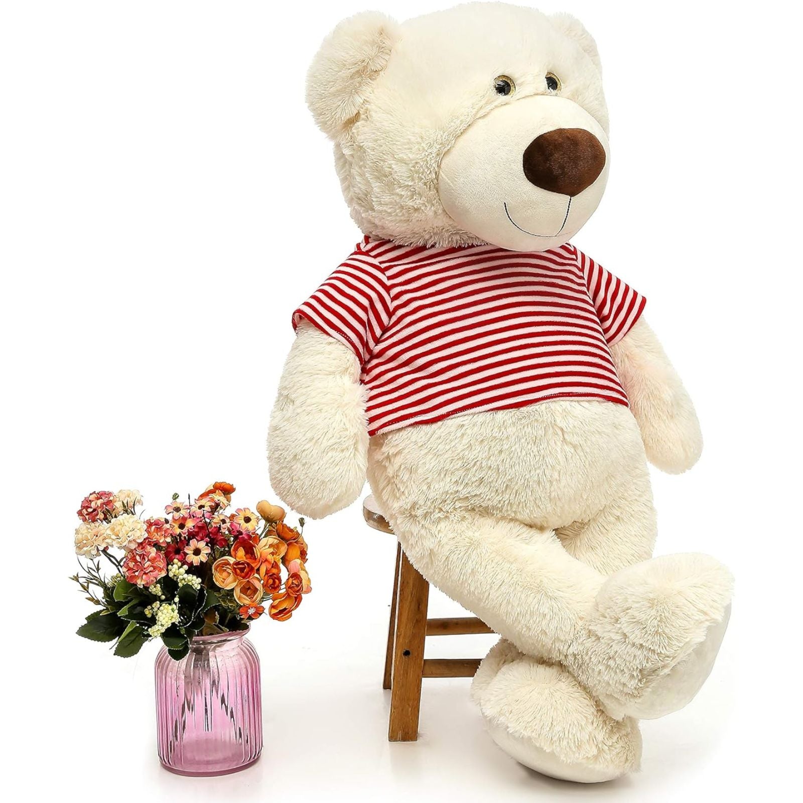 Big Teddy Bear Stuffed Animals - 3 FT Blue Stuffed Teddy Bear in a red and white striped T-shirt - Valentine's Day Gift for Girlfriend/Boyfriend - Fluffly Cuddly Plushy Fluffy Toy - Cute Teddy Bear Plush Pillows for Kids - Christmas/Birthday Gift for Children/Teens/Adults - Romantic Anniversary Gift for Wife/Husband - Birthday Gift for Friends - Teddy Bear Theme Baby Shower
