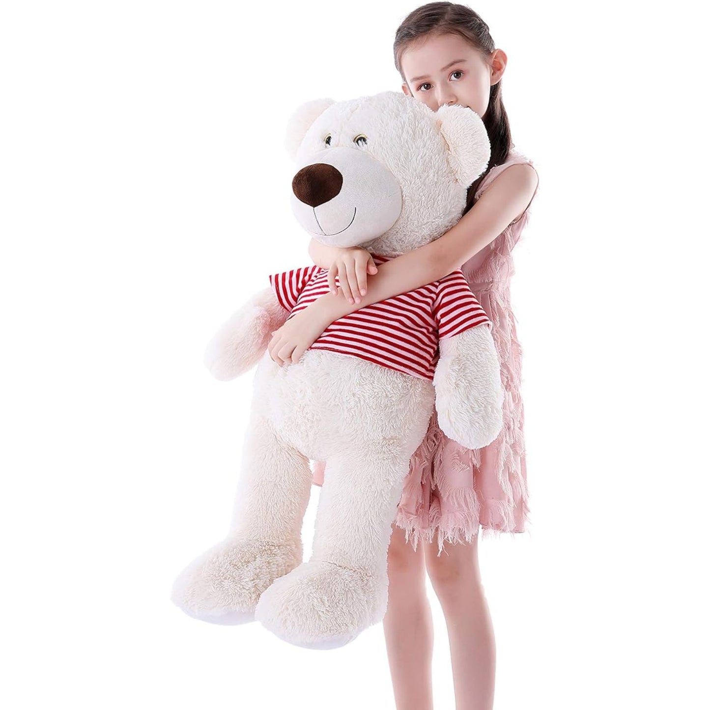 Big Teddy Bear Stuffed Animals - 3 FT Blue Stuffed Teddy Bear in a red and white striped T-shirt - Valentine's Day Gift for Girlfriend/Boyfriend - Fluffly Cuddly Plushy Fluffy Toy - Cute Teddy Bear Plush Pillows for Kids - Christmas/Birthday Gift for Children/Teens/Adults - Romantic Anniversary Gift for Wife/Husband - Birthday Gift for Friends - Teddy Bear Theme Baby Shower