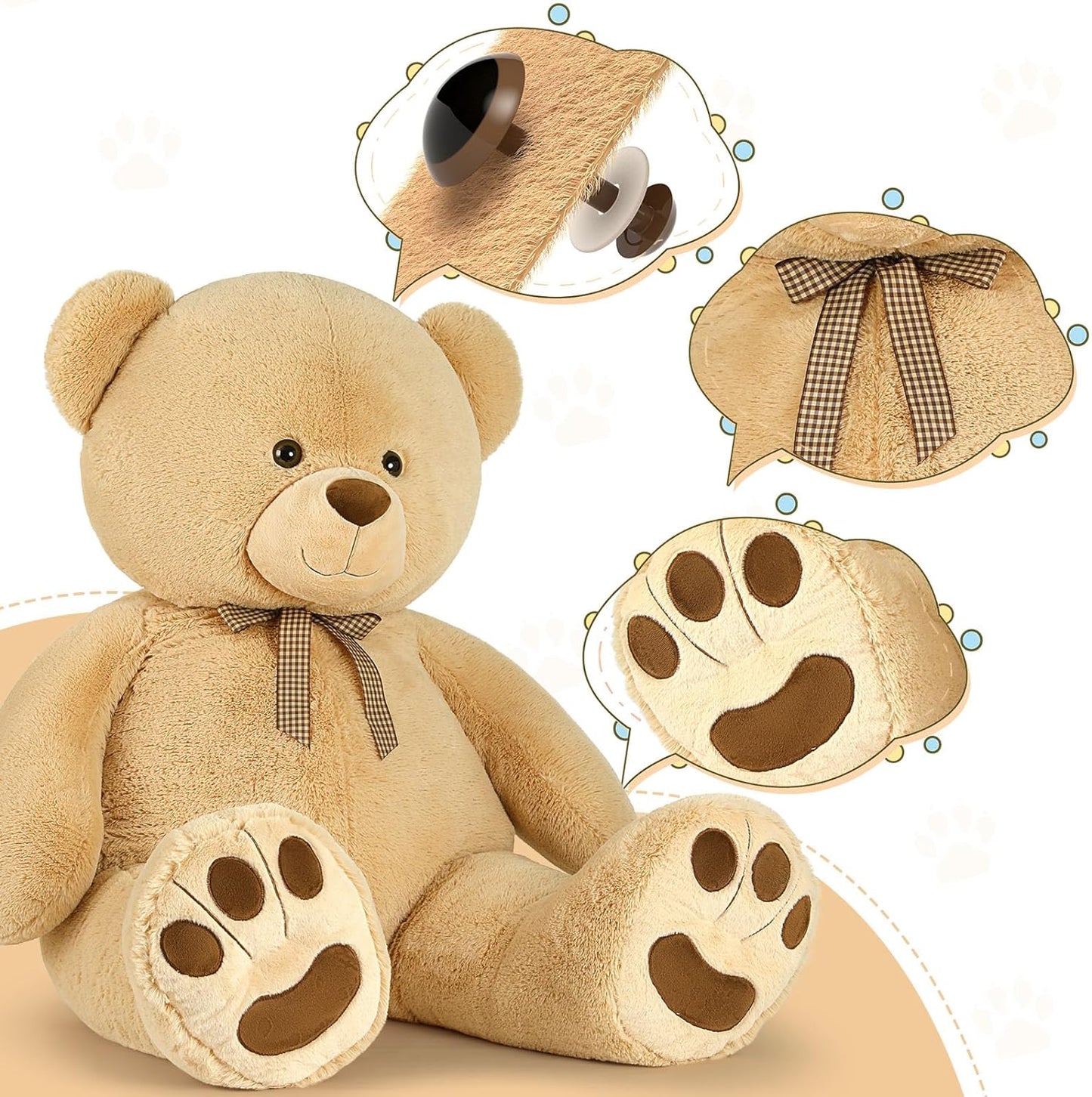 Giant Teddy Bear Plush Toy, Light Brown, 43/55 Inches - MorisMos Stuffed Animals - Valentine's Day Gift for Girlfriend/Boyfriend - Fluffly Cuddly Plushy Fluffy Toy - Cute Teddy Bear Plush Pillows for Kids - Christmas/Birthday Gift for Children/Teens/Adults - Romantic Anniversary Gift for Wife/Husband - Birthday Gift for Friends - Teddy Bear Theme Baby Shower
