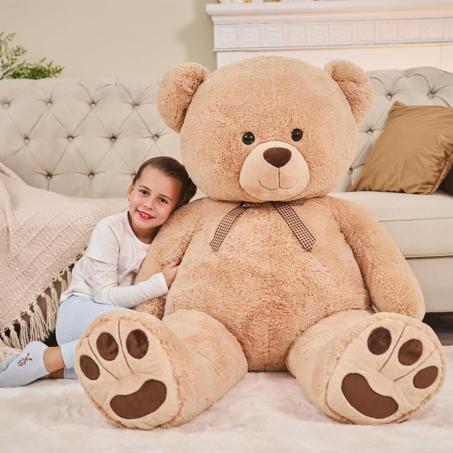 Giant Teddy Bear Plush Toy, Light Brown, 43/55 Inches - MorisMos Stuffed Animals - Valentine's Day Gift for Girlfriend/Boyfriend - Fluffly Cuddly Plushy Fluffy Toy - Cute Teddy Bear Plush Pillows for Kids - Christmas/Birthday Gift for Children/Teens/Adults - Romantic Anniversary Gift for Wife/Husband - Birthday Gift for Friends - Teddy Bear Theme Baby Shower
