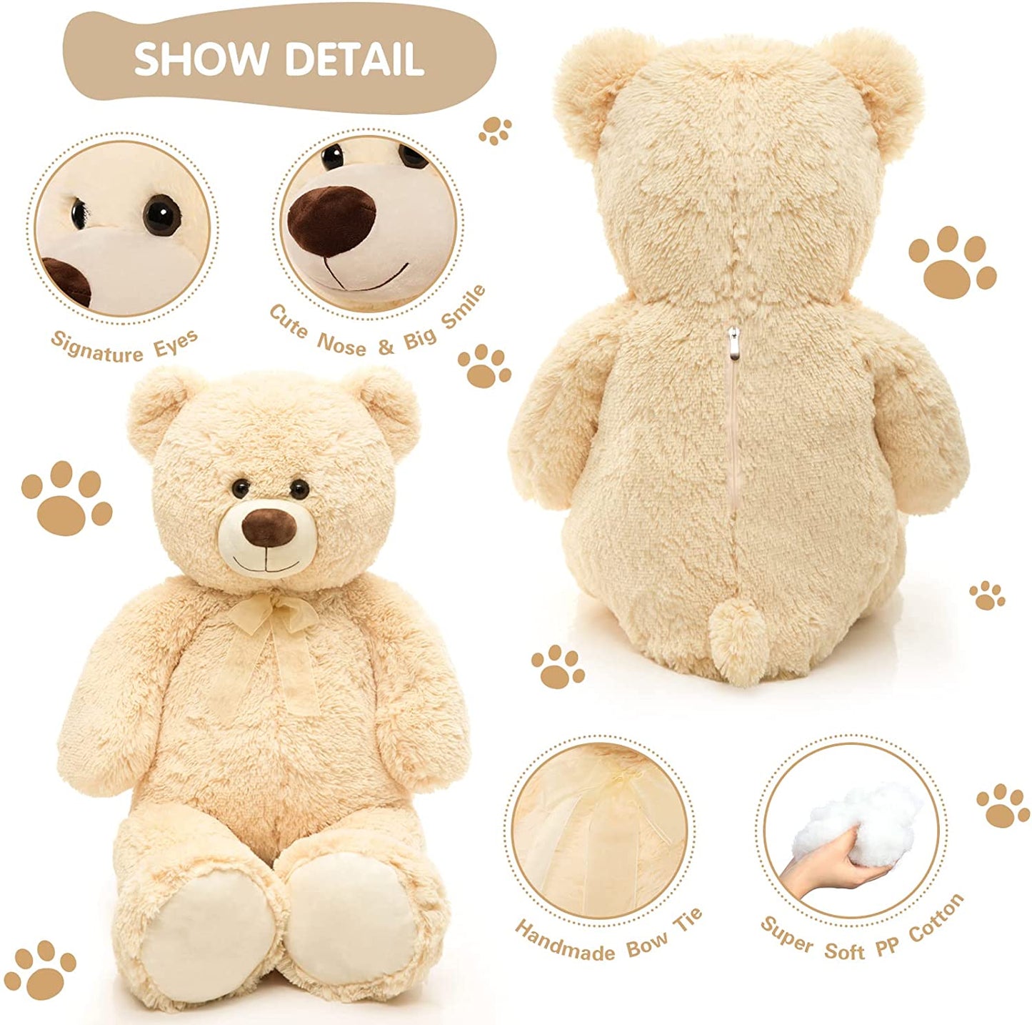 Giant Teddy Bear Plush Toy, Beige, 35.4/51 Inches - MorisMos Stuffed Animals