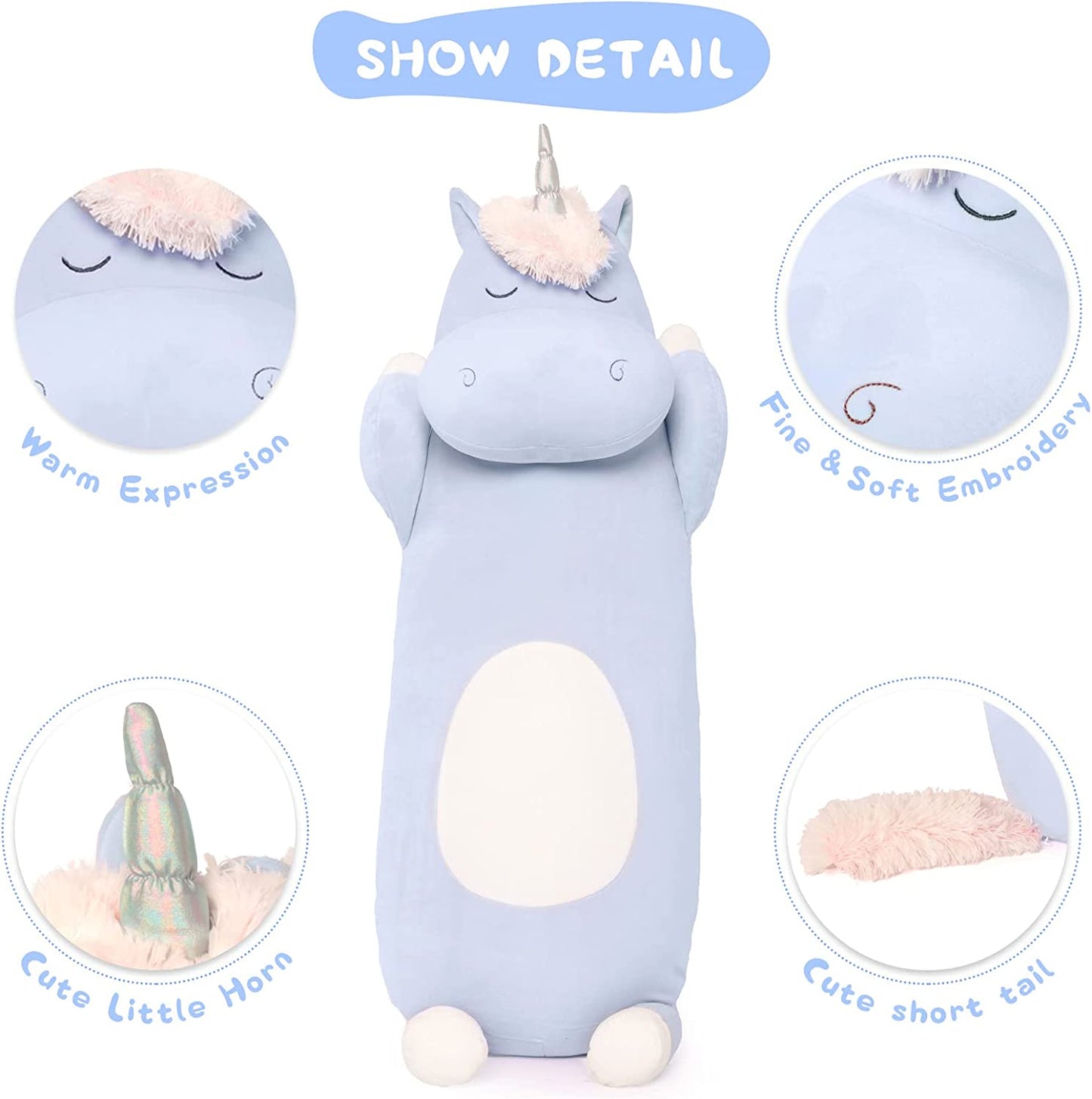 Giant Unicorn Body Pillow, Blue, 23.6/36.2 Inches - MorisMos Stuffed Animals