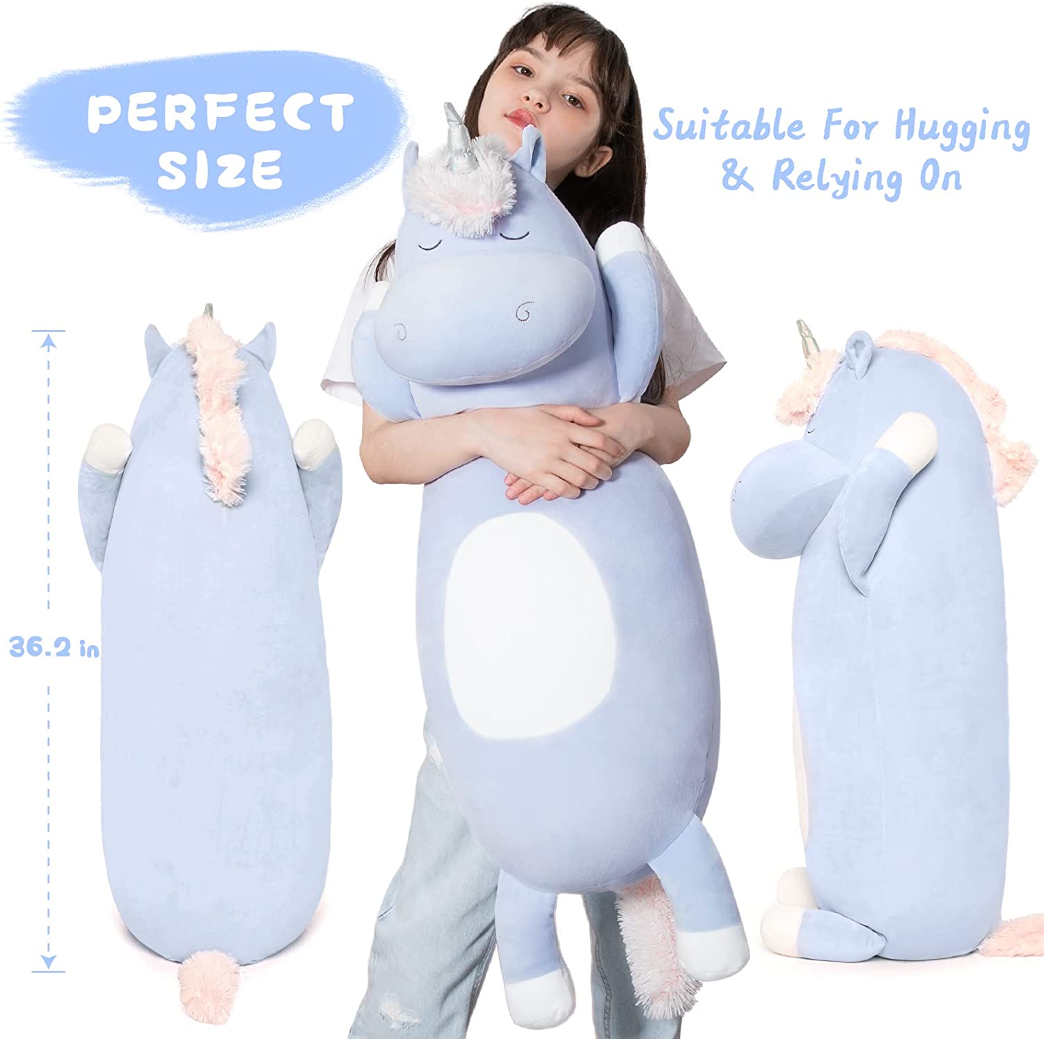 Giant Unicorn Body Pillow, Pink/Blue, 23.6/36.2 Inches