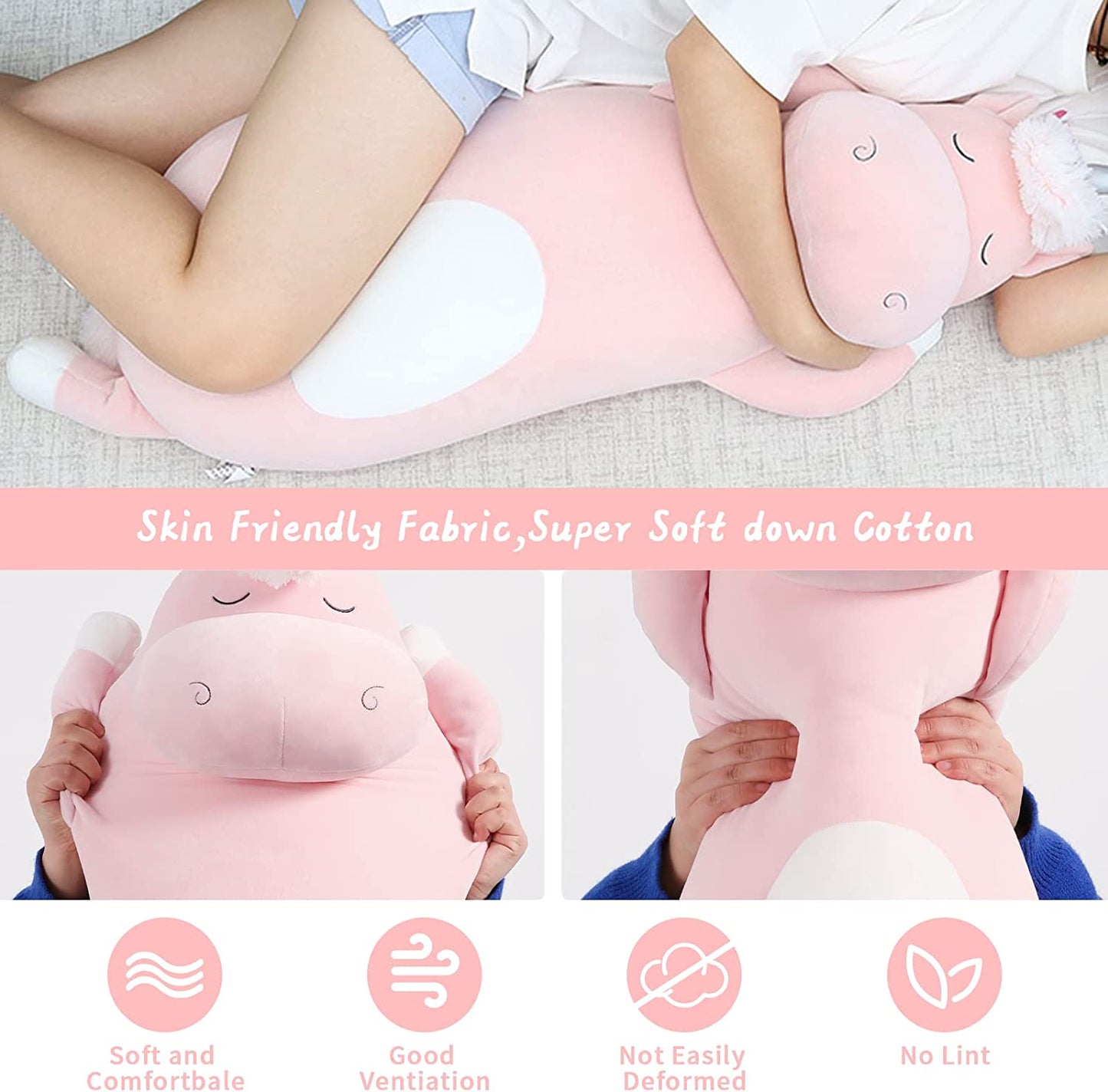 Giant Unicorn Body Pillow, Pink, 23.6/36.2 Inches - MorisMos Stuffed Animals