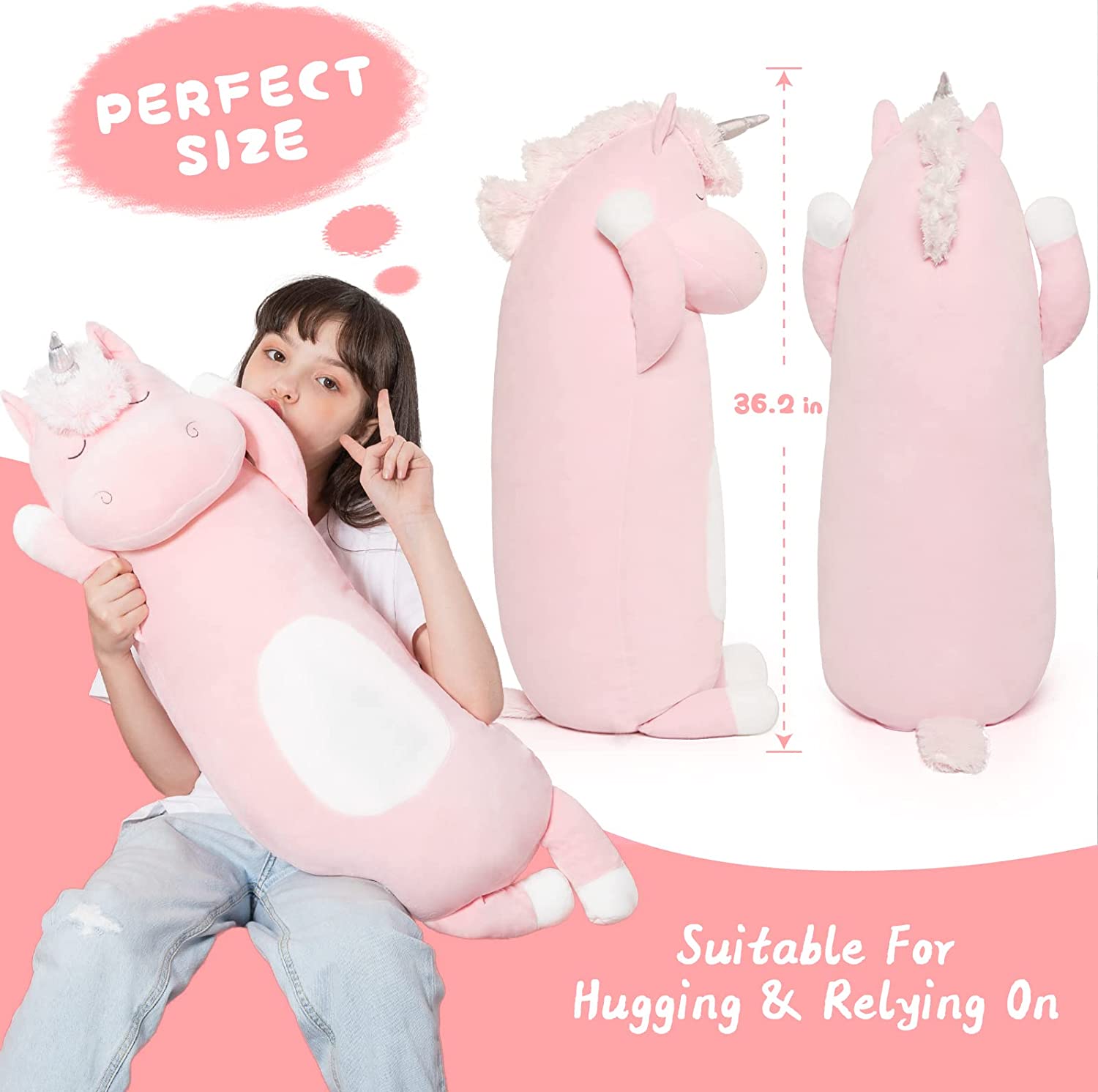 Giant Unicorn Body Pillow, Pink/Blue, 23.6/36.2 Inches