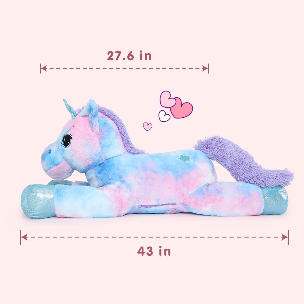 Giant Unicorn Stuffed Animal Toy, Pink/Blue, 43 Inches