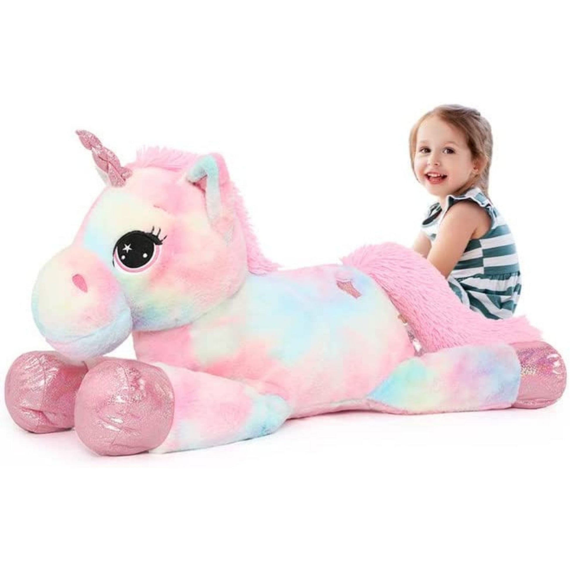 Giant Unicorn Stuffed Animal Toy, Pink/Blue, 43 Inches