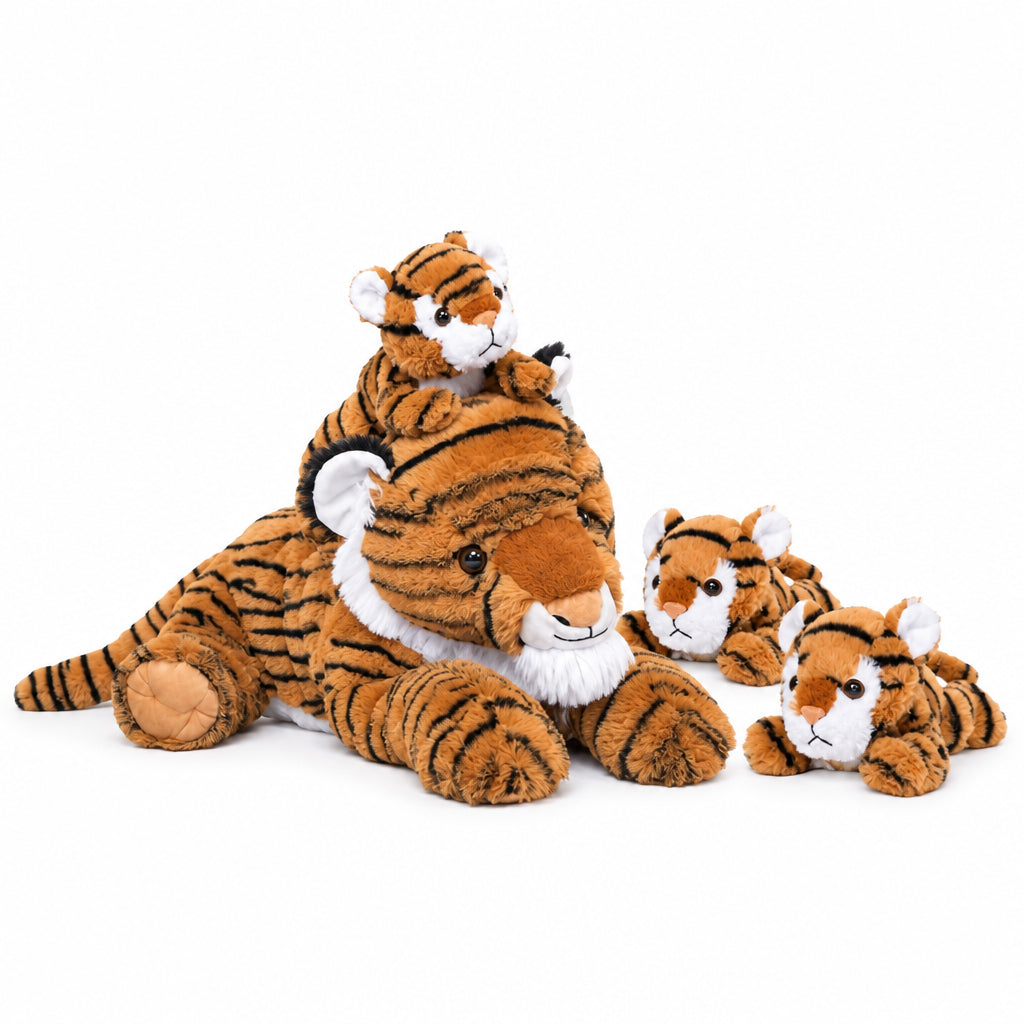 Jungle Tiger Stuffed Animals - Safari Tiger Plush Toys - 4 Pcs Tiger Stuffed Animals - Realistic Tiger Plush Dolls - Cute Cartoon Tiger Plush Pillows for Kids - Christmas/Birthday Gift for Kids - Stuffed Animal Babies with their Mom