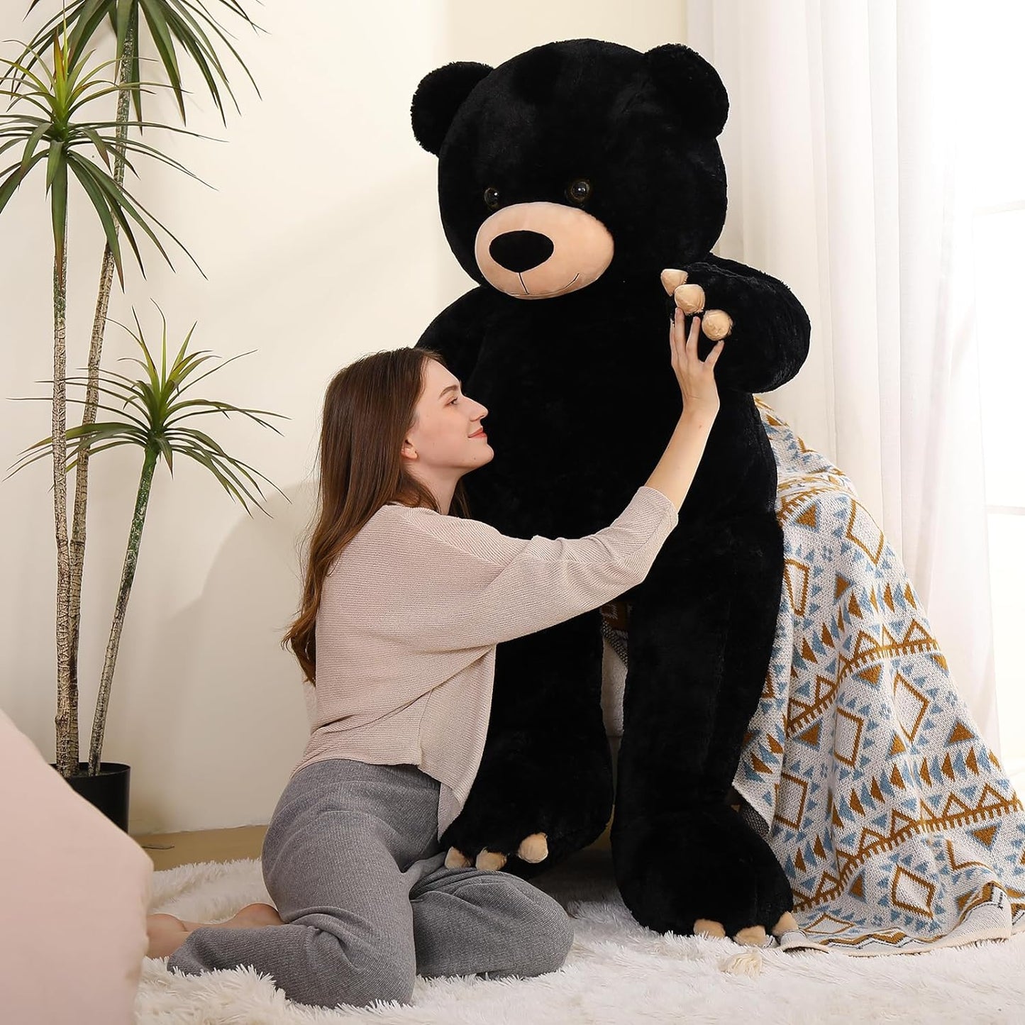 Giant Black Teddy Bear Plush Toys - 5 FT Jumbo Teddy Bear Stuffed Animals -  Valentine's Day Teddy Bear & Gifts for Boyfriend - Soft Cuddly Plush Black Bear - Cute Bear Toy with Footprints - Gift for Kids Baby Toddlers on Baby Shower, Birthday, Christmas, Valentine's Day - MorisMos Stuffed Animals