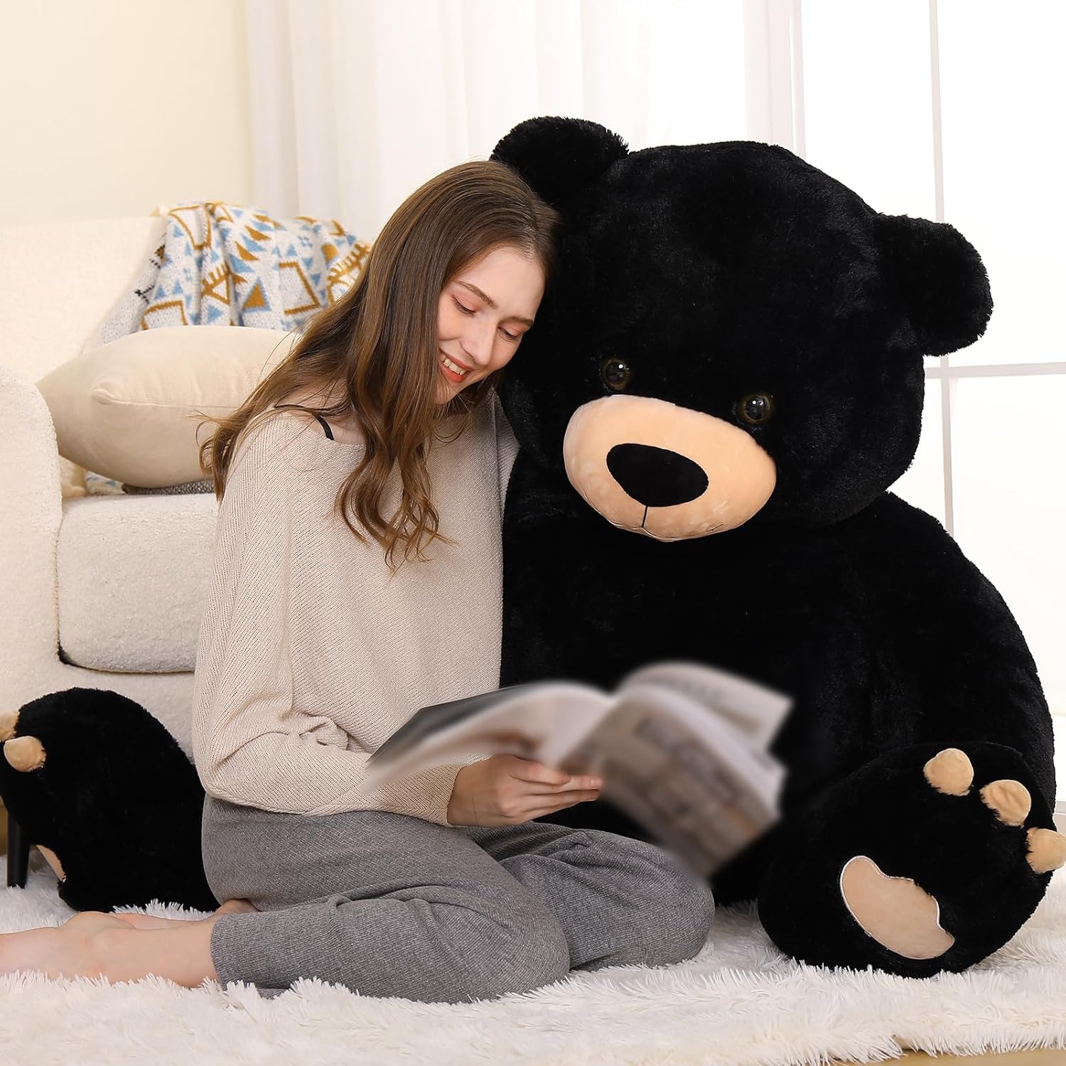 Large Teddy Bear Plush Toy, Black, 59 Inches