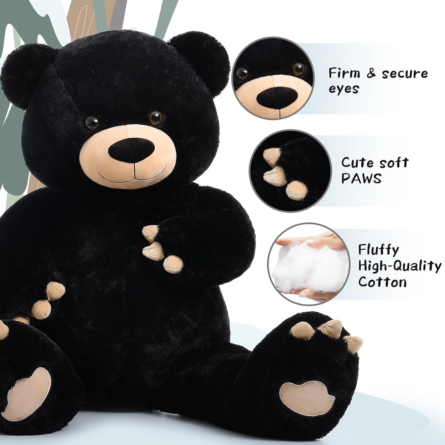 Giant Black Teddy Bear Plush Toys - 5 FT Jumbo Teddy Bear Stuffed Animals -  Valentine's Day Teddy Bear & Gifts for Boyfriend - Soft Cuddly Plush Black Bear - Cute Bear Toy with Footprints - Gift for Kids Baby Toddlers on Baby Shower, Birthday, Christmas, Valentine's Day - MorisMos Stuffed Animals
