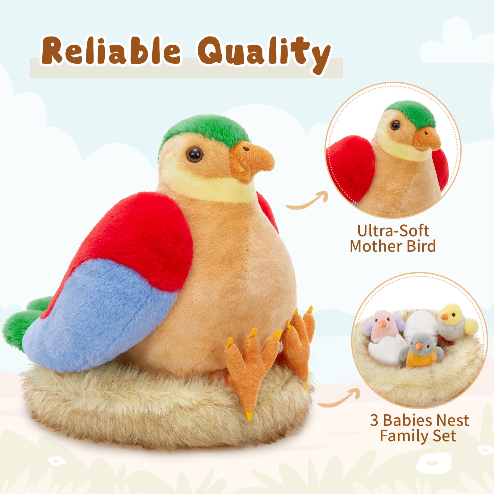 Colorful Bird Stuffed Animals Bird Plush Toy Set, 12 Inches