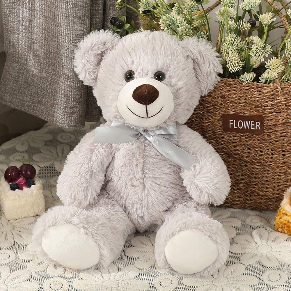 3-Pack Teddy Bear Stuffed Animals Bulk -  Grey Teddy Bear Plush Toys 13.8 Inches - Cute Teddy Bear Centerpiece Decorations - Christmas/Birthday/Thanksgiving/Baby Shower Gift Ideas - Teddy Bear Theme Baby Shower Decoration Ornaments